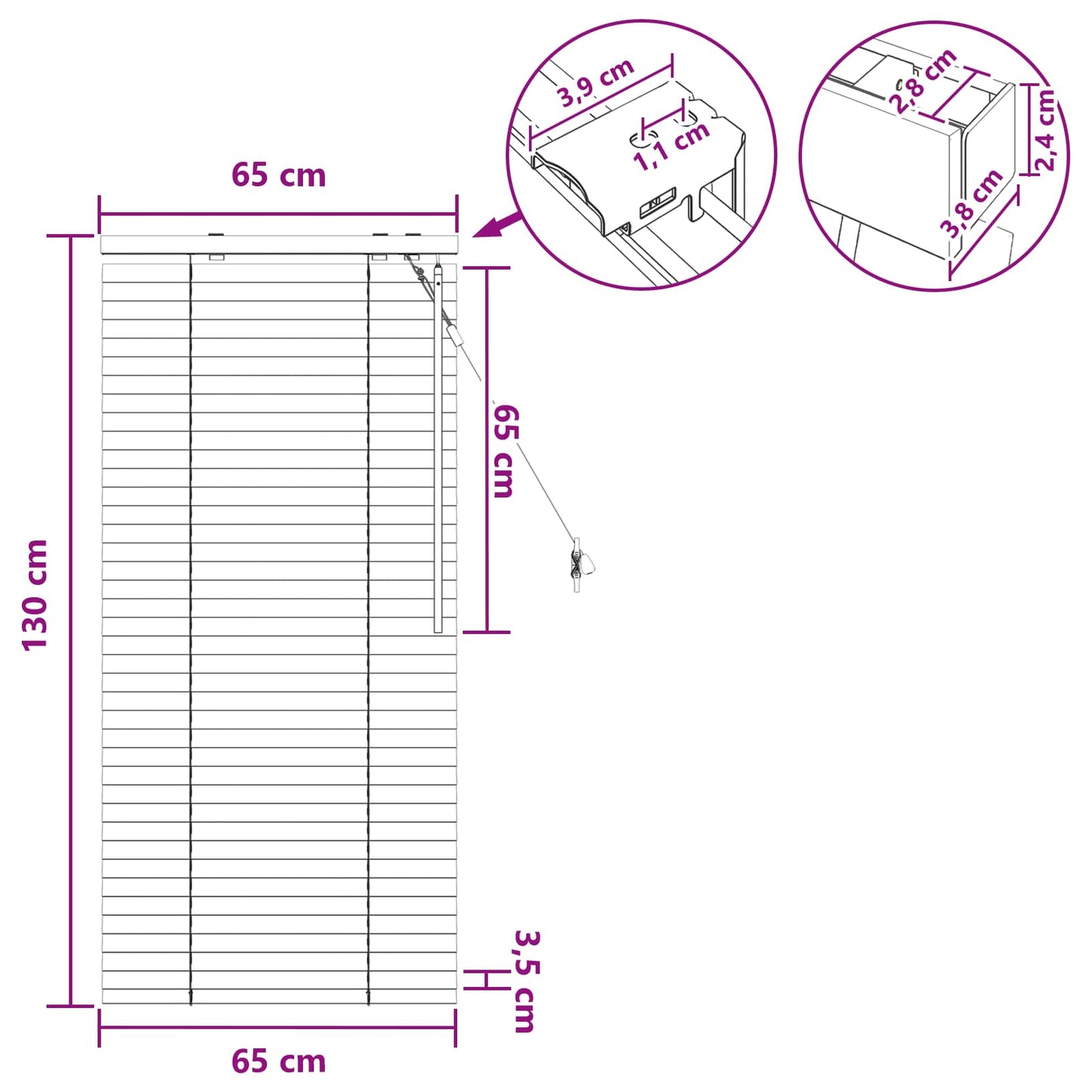 Venetian Blind Dark Brown 65 x 130 cm 35 mm