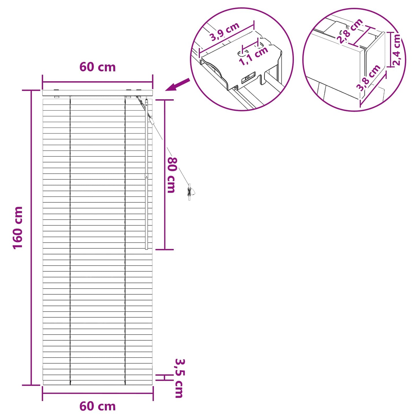 Venetian Blind Dark Brown 60 x 160 cm 35 mm