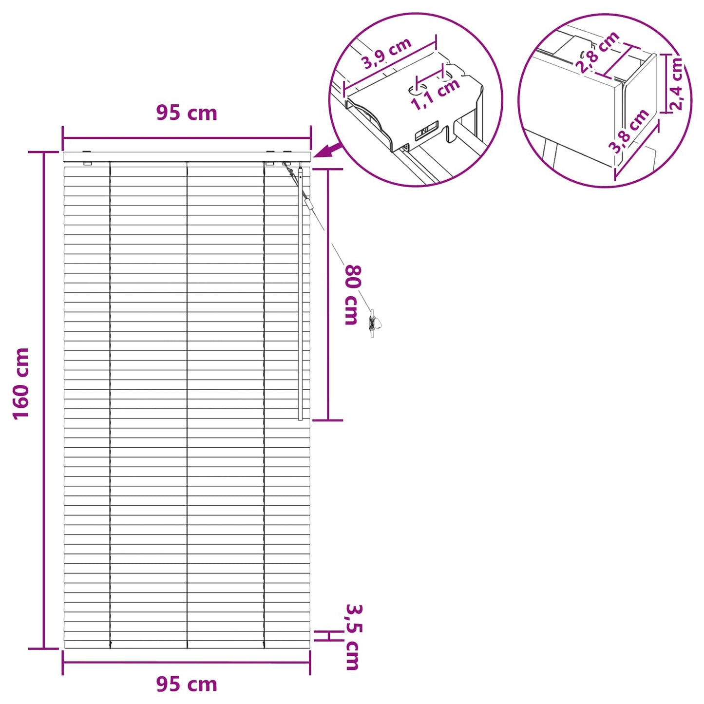 Venetian Blind Dark Brown 95 x 160 cm 35 mm