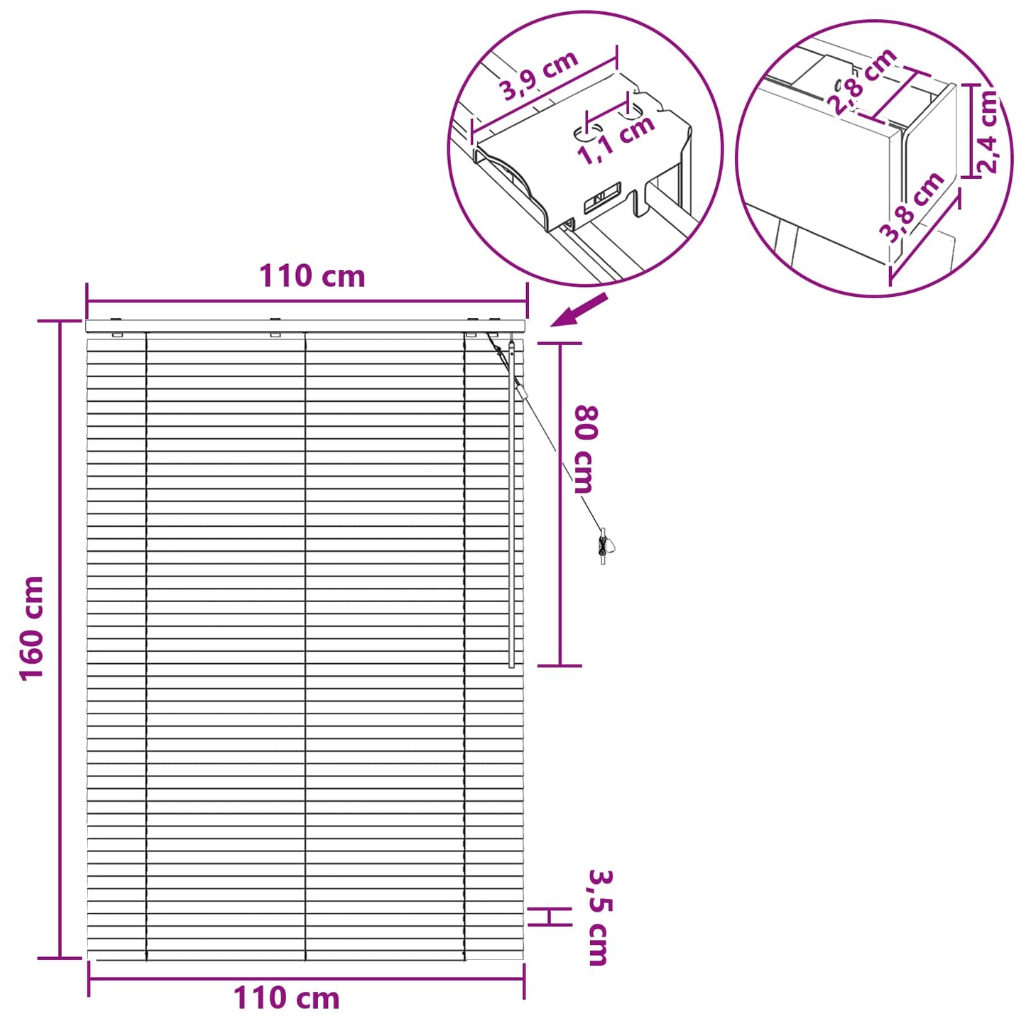 Venetian Blind Dark Brown 110 x 160 cm 35 mm