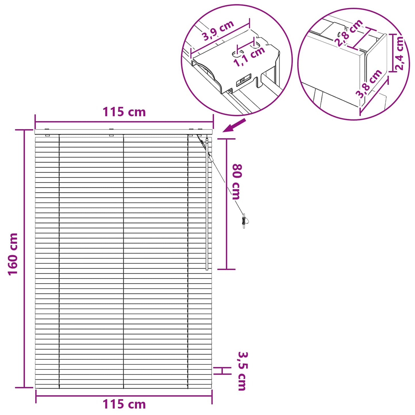 Venetian Blind Dark Brown 115 x 160 cm 35 mm