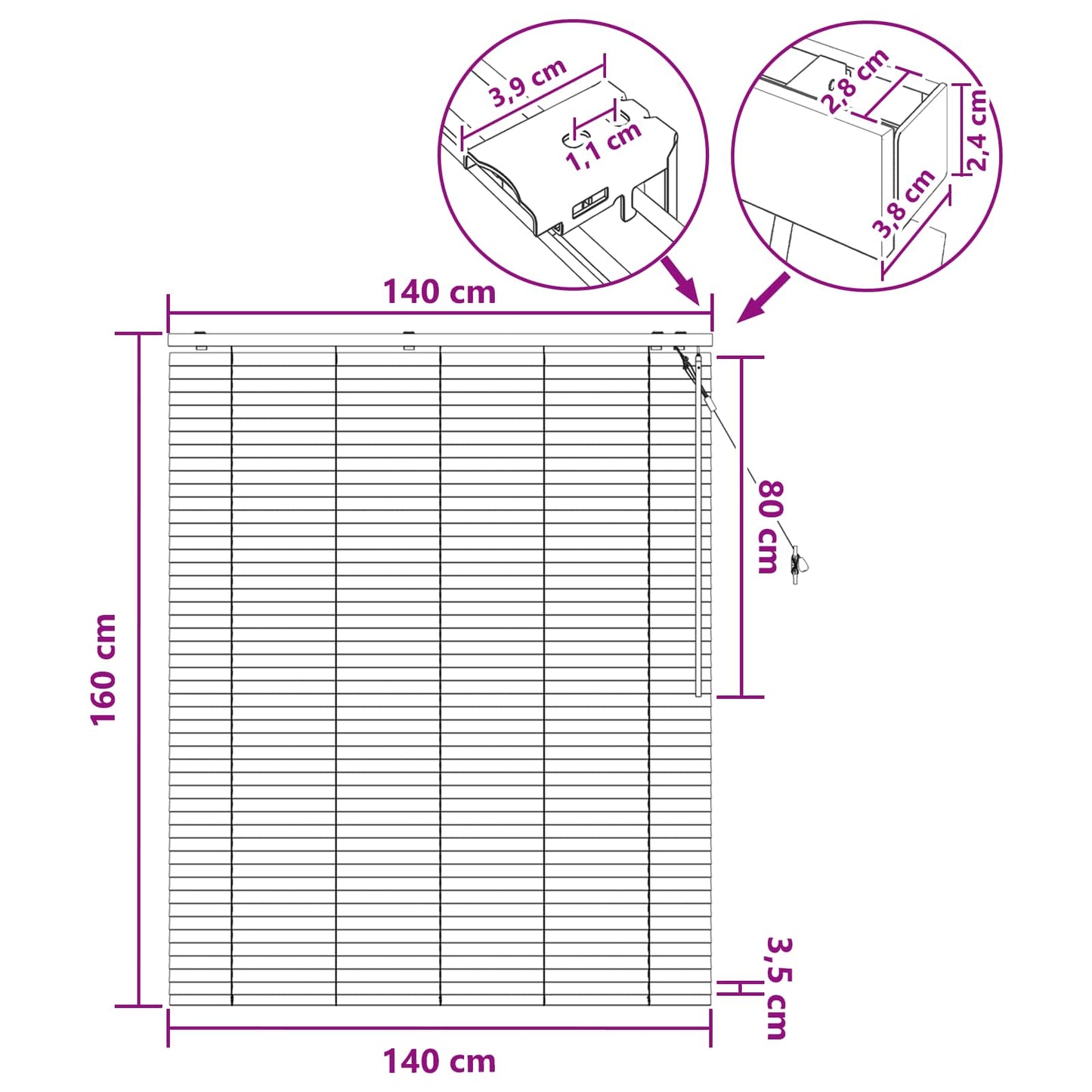 Venetian Blind Dark Brown 140 x 160 cm 35 mm