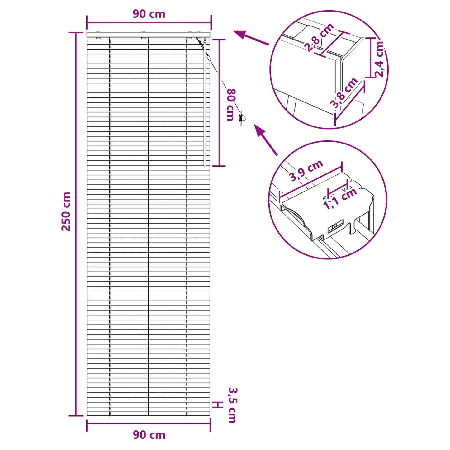 Venetian Blind Dark Brown 90 x 250 cm 35 mm
