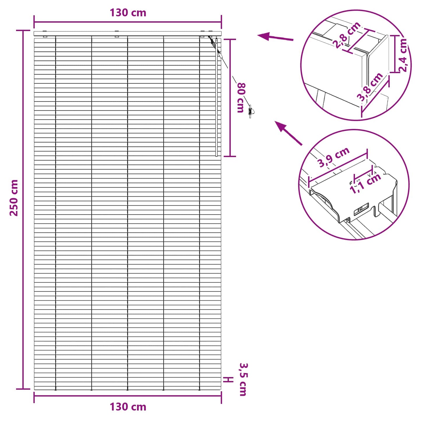 Venetian Blind Dark Brown 130 x 250 cm 35 mm