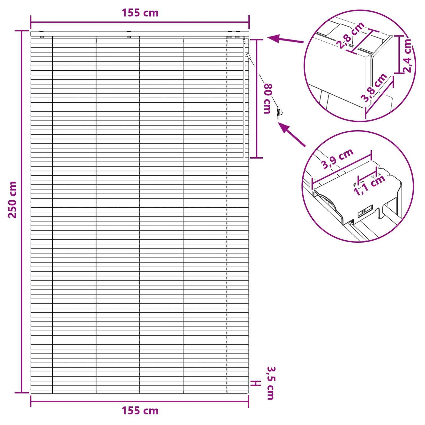 Venetian Blind Dark Brown 155 x 250 cm 35 mm