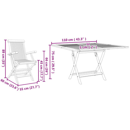 Garden Dining Set Folding Brown Soild Teak Wood