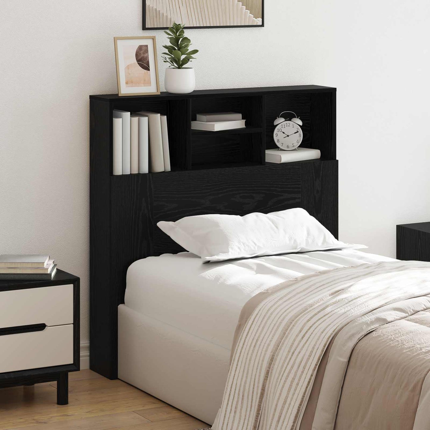 Headboard Cabinet Black Oak Engineered Wood