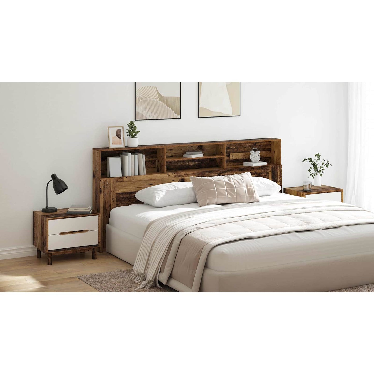 Headboard Cabinet Old Wood 220 x 19 x 101.5 cm Engineered Wood