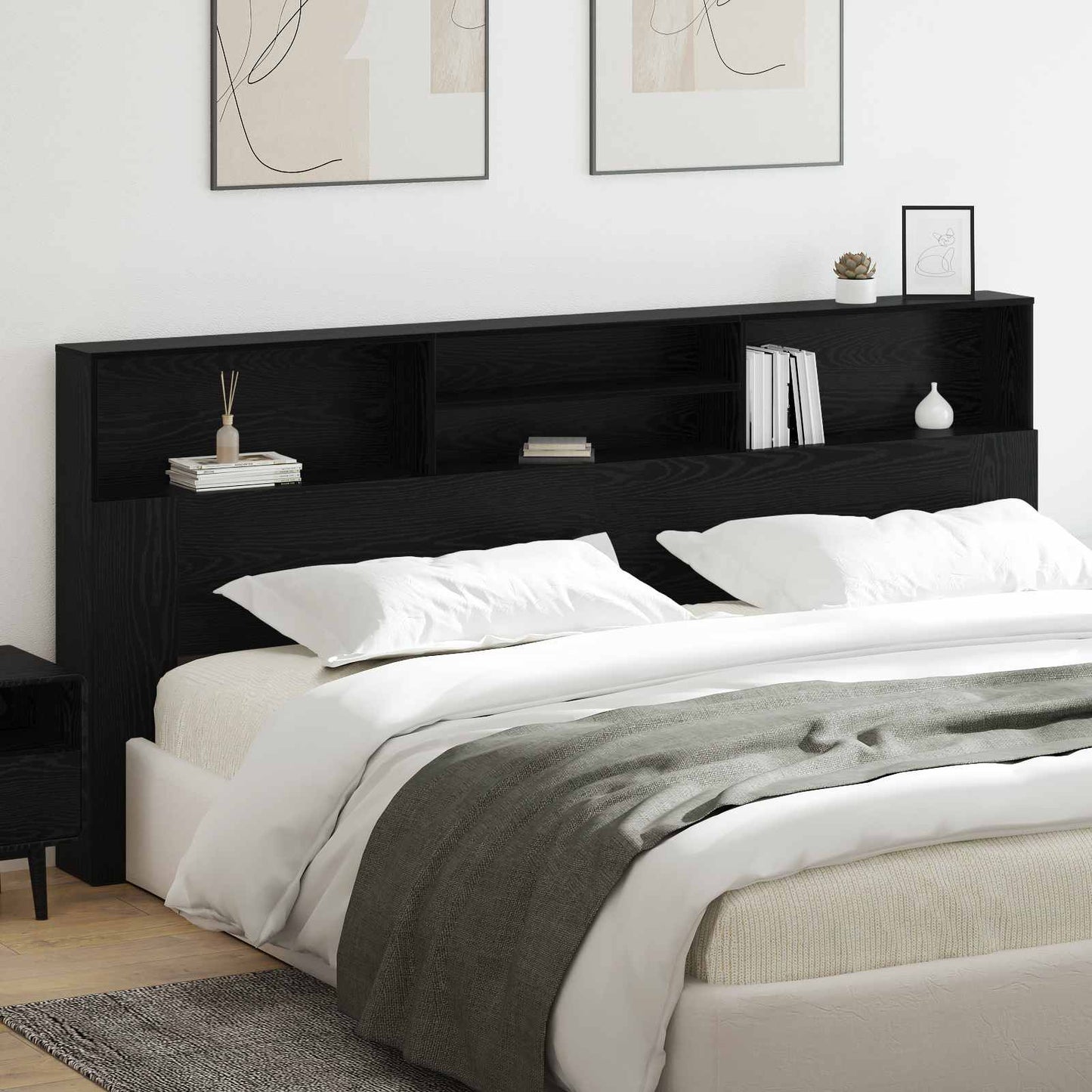 Headboard Cabinet Black Oak Engineered Wood