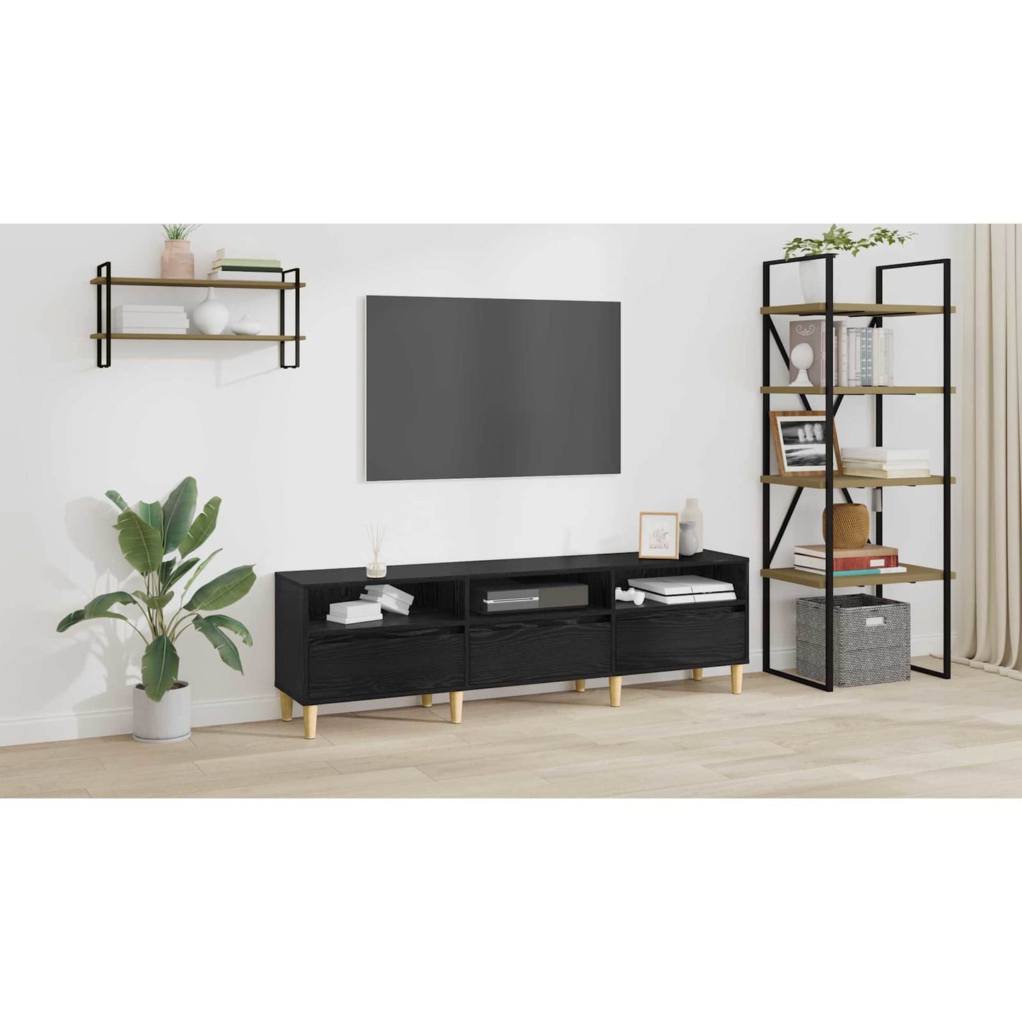 TV Cabinet Black Oak 150 x 30 x 45 cm Engineered Wood