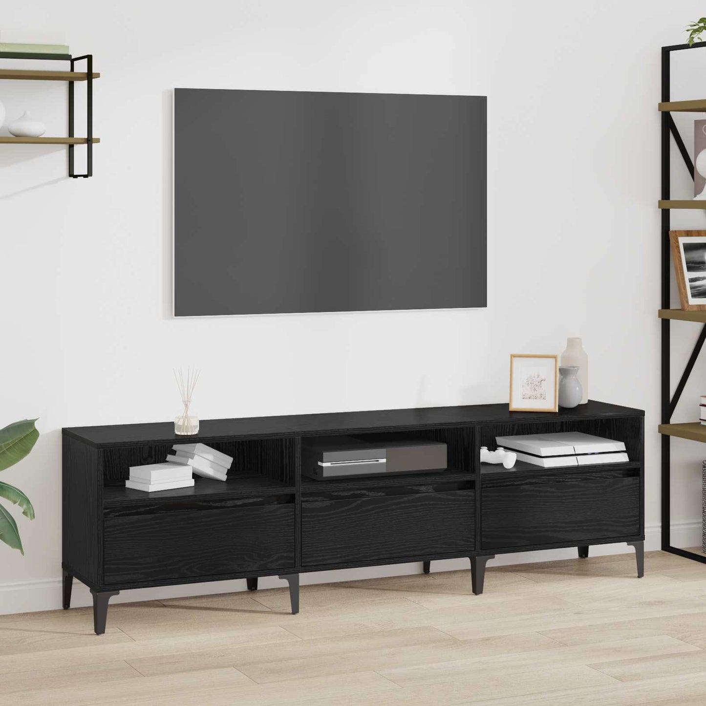 TV Cabinet Black Oak 150 x 30 x 45 cm Engineered Wood and Iron