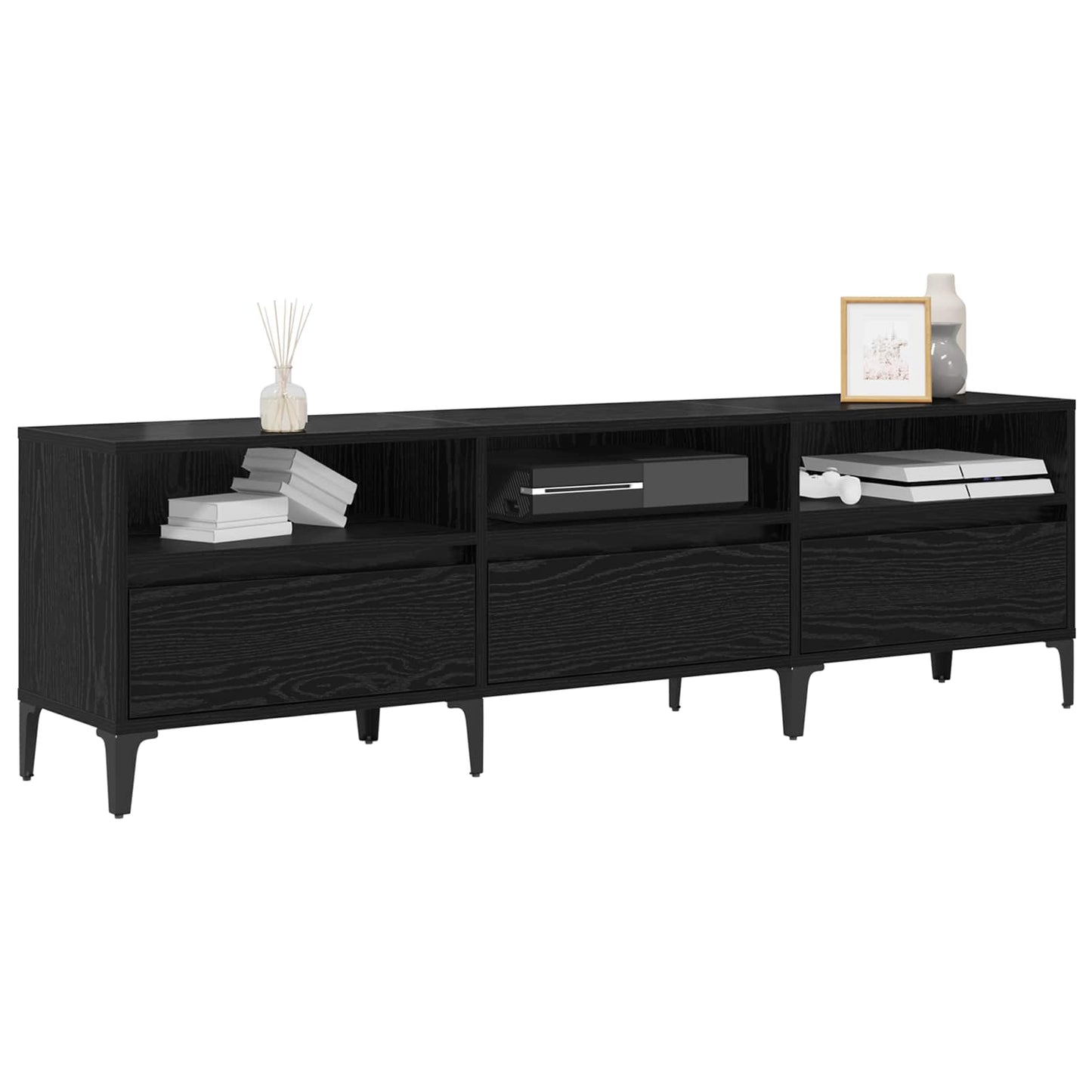 TV Cabinet Black Oak 150 x 30 x 45 cm Engineered Wood and Iron