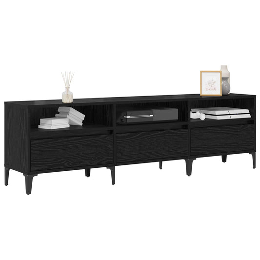 TV Cabinet Black Oak 150 x 30 x 45 cm Engineered Wood and Iron