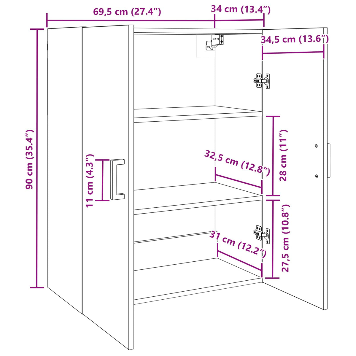 Wall Cabinet Old Wood 69.5 x 34 x 90 cm Engineered Wood