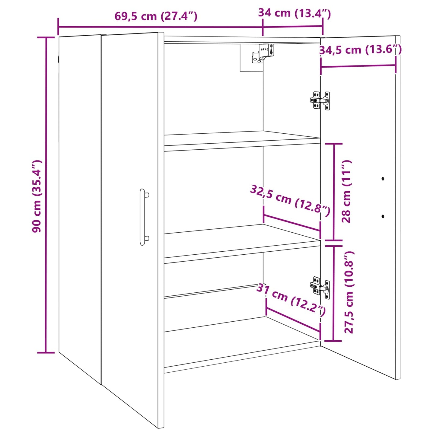 Wall Cabinet Old Wood 69.5 x 34 x 90 cm Engineered Wood