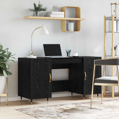 Desk with Shelf Black oak 140 x 50 x 75 cm Engineered wood