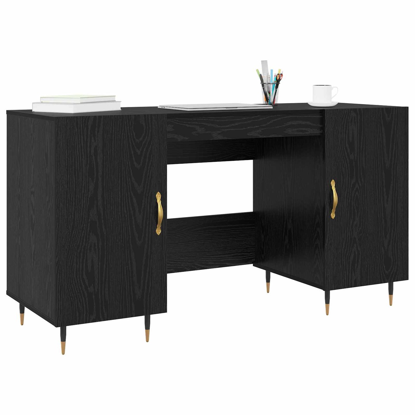 Desk with Shelf Black oak 140 x 50 x 75 cm Engineered wood