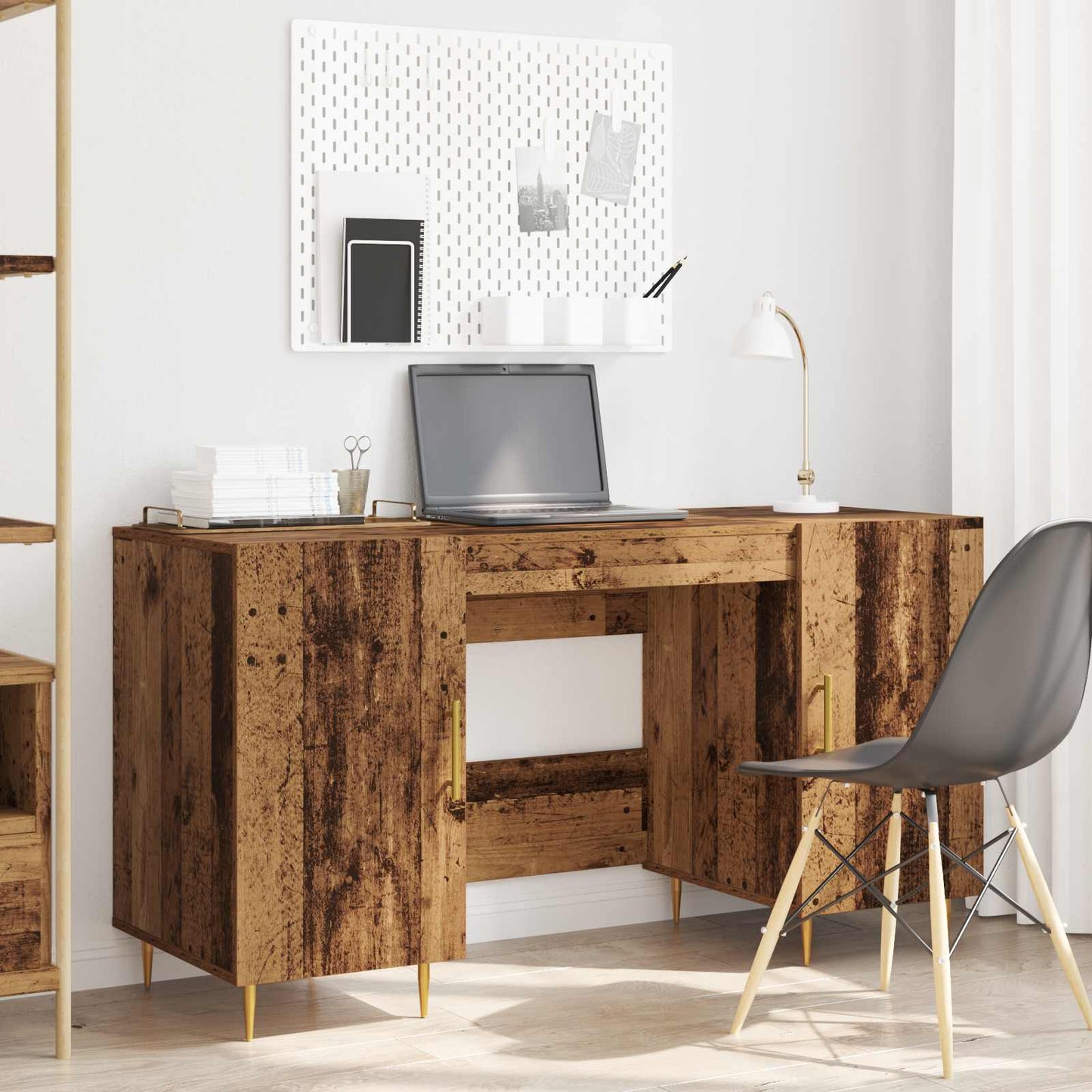 Desk with Shelf Old wood 140 x 50 x 75 cm Engineered wood