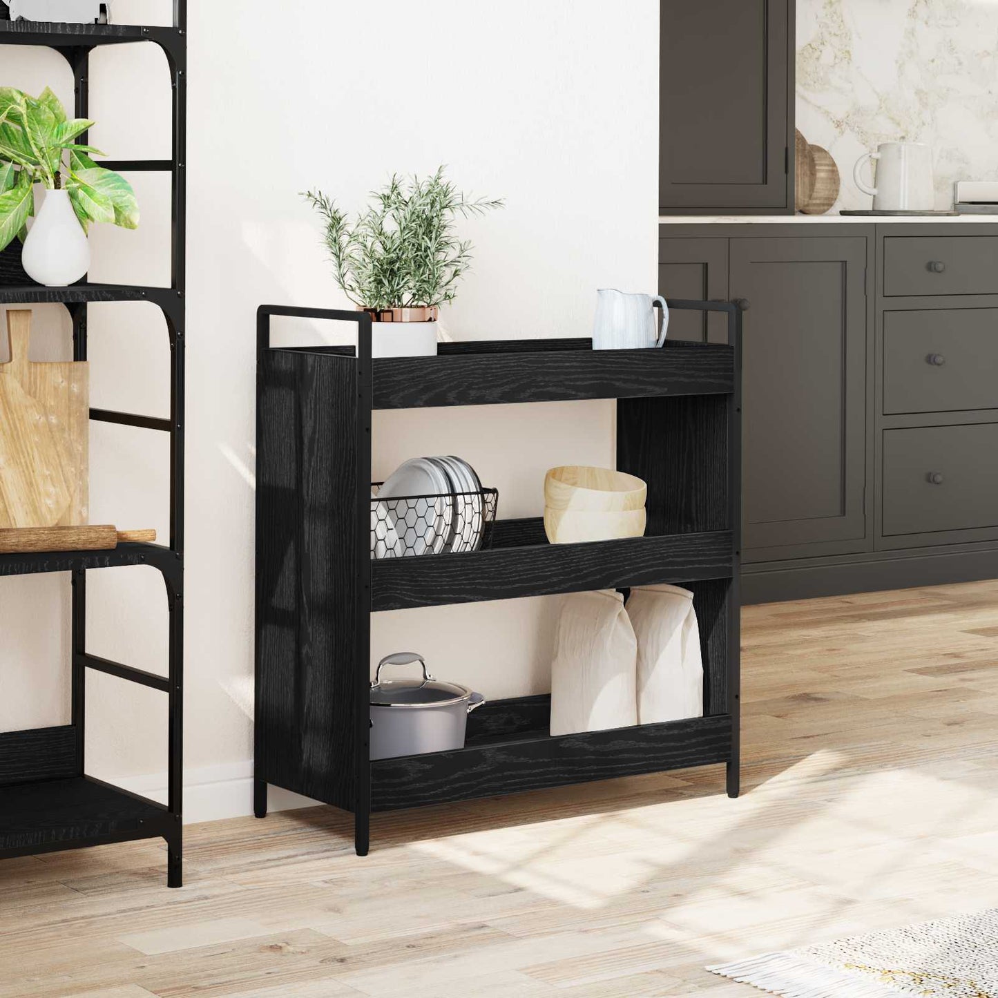 Kitchen Trolley Black Oak 70 x 30 x 82 cm Engineered Wood