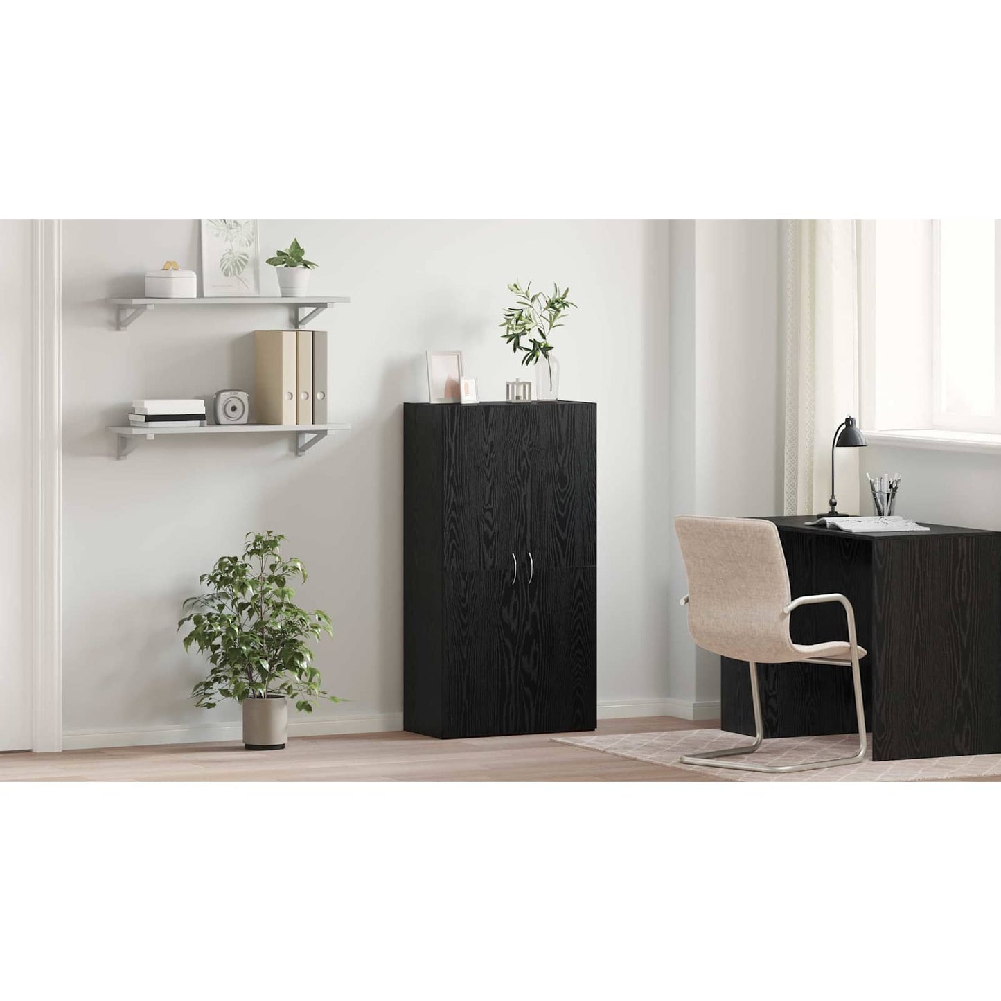 Office Cabinet Black Oak 60 x 32 x 115 cm Engineered Wood