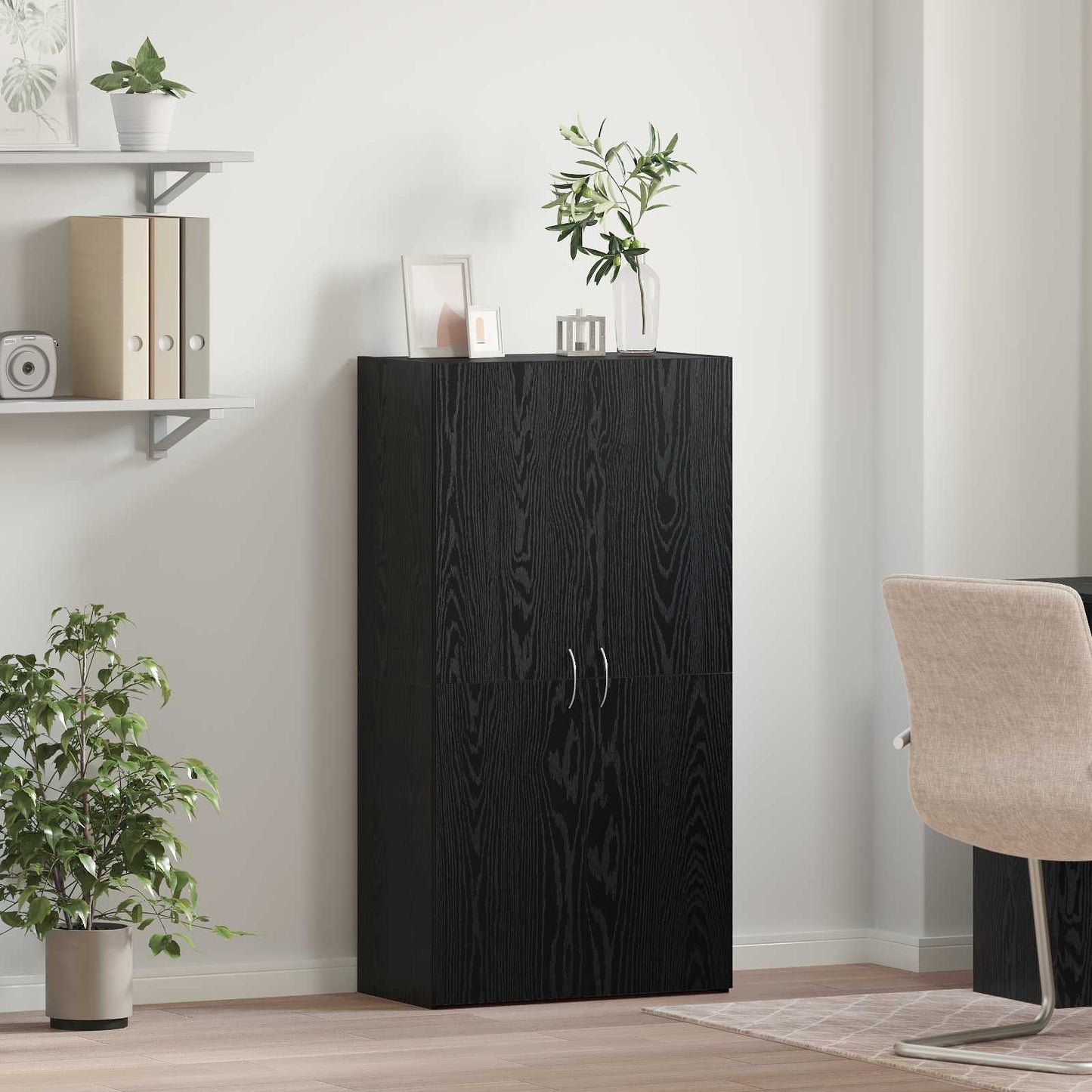 Office Cabinet Black Oak 60 x 32 x 115 cm Engineered Wood