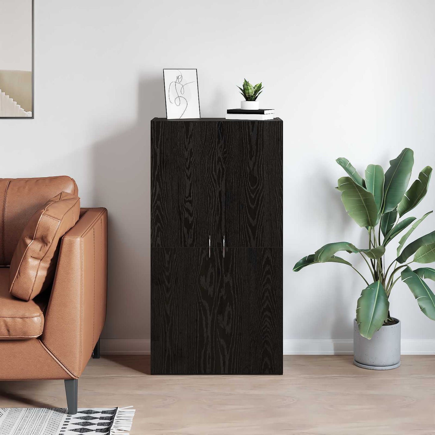 Office Cabinet Black Oak 60 x 32 x 115 cm Engineered Wood
