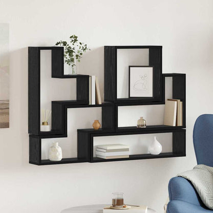 Wall Shelf Wall-mounted with Storage Black Oak 96 x 12 x 64 cm