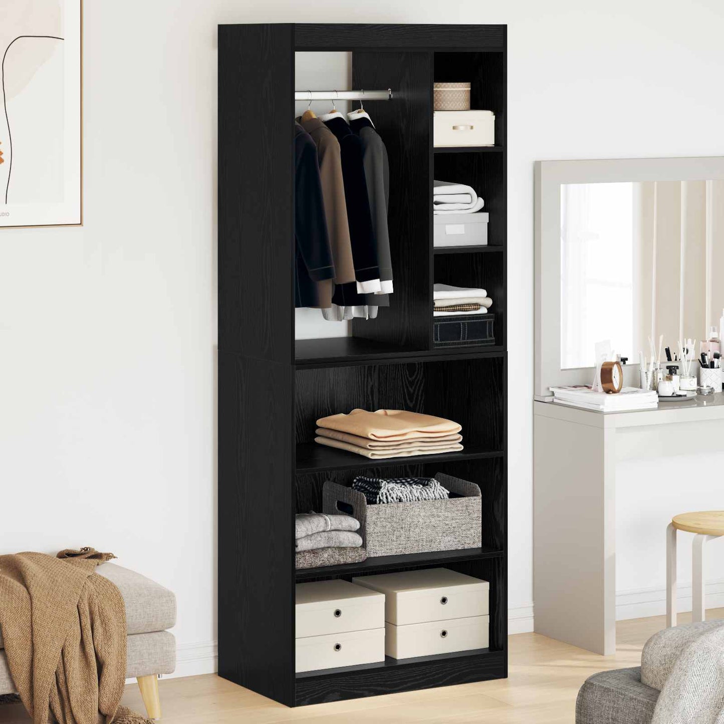 Wardrobe with Shelf with Storage Black Oak 77 x 48 x 102 cm