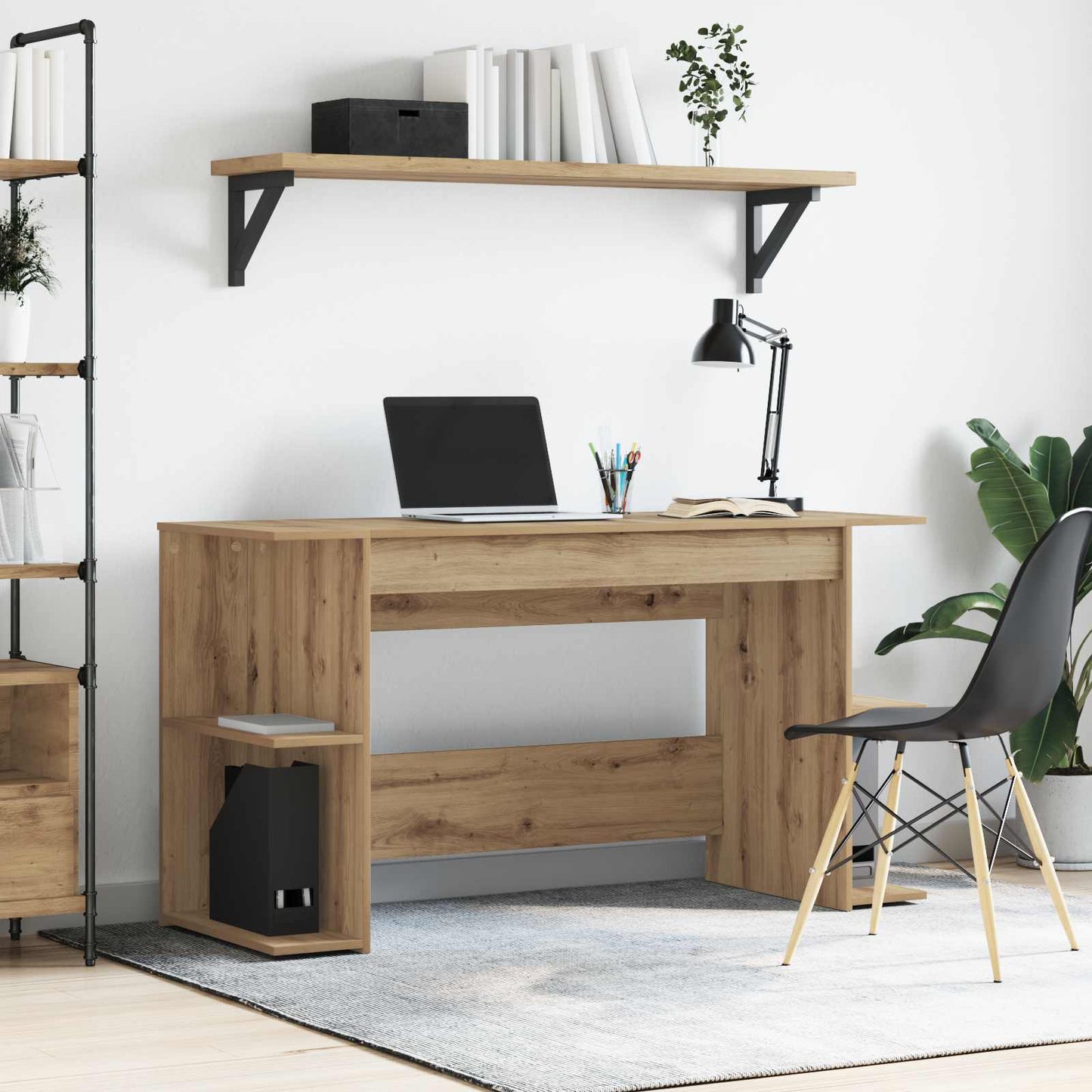 Desk with Shelf Artisan oak 140 x 50 x 75 cm Engineered wood