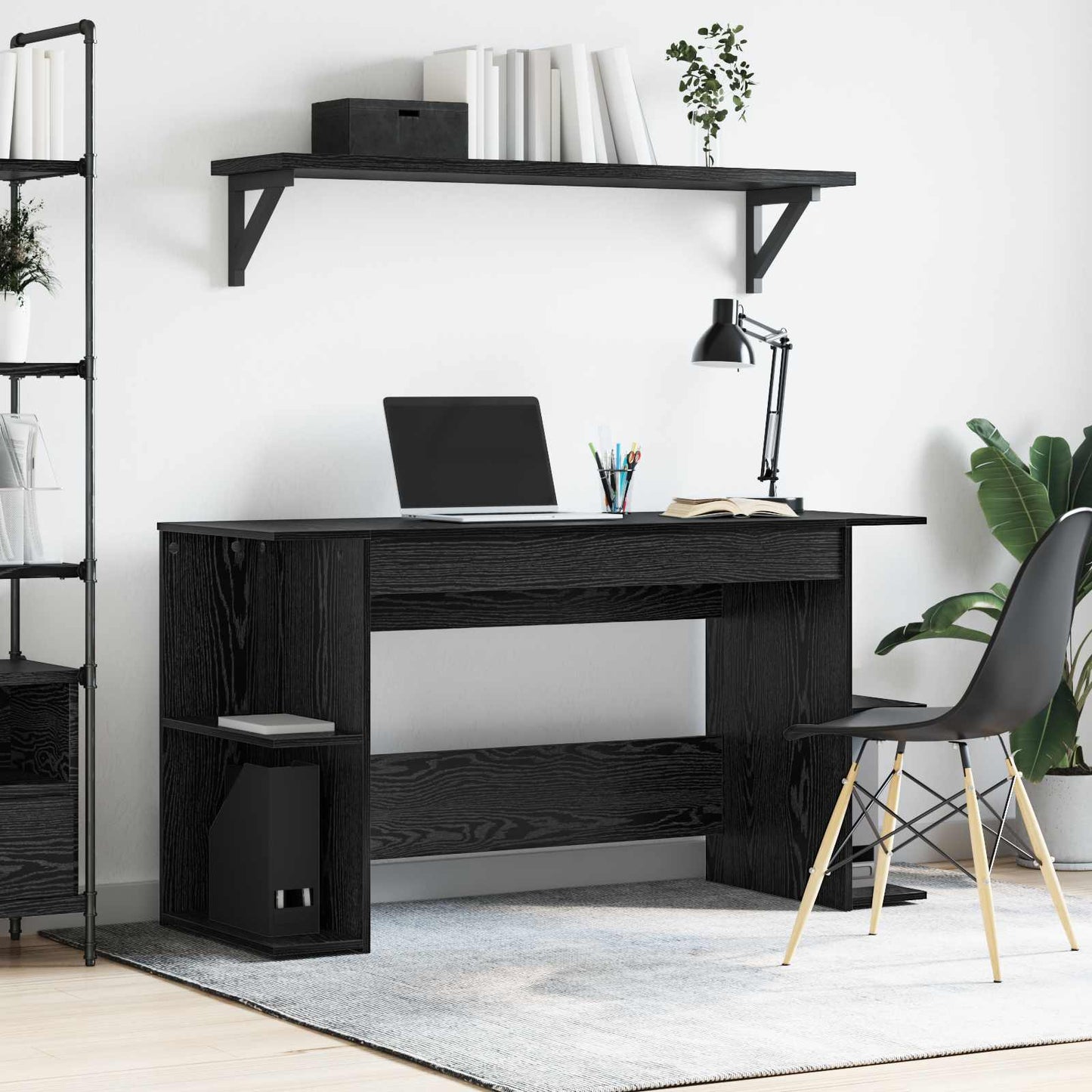 Desk with Shelf Black oak 140 x 50 x 75 cm Engineered wood