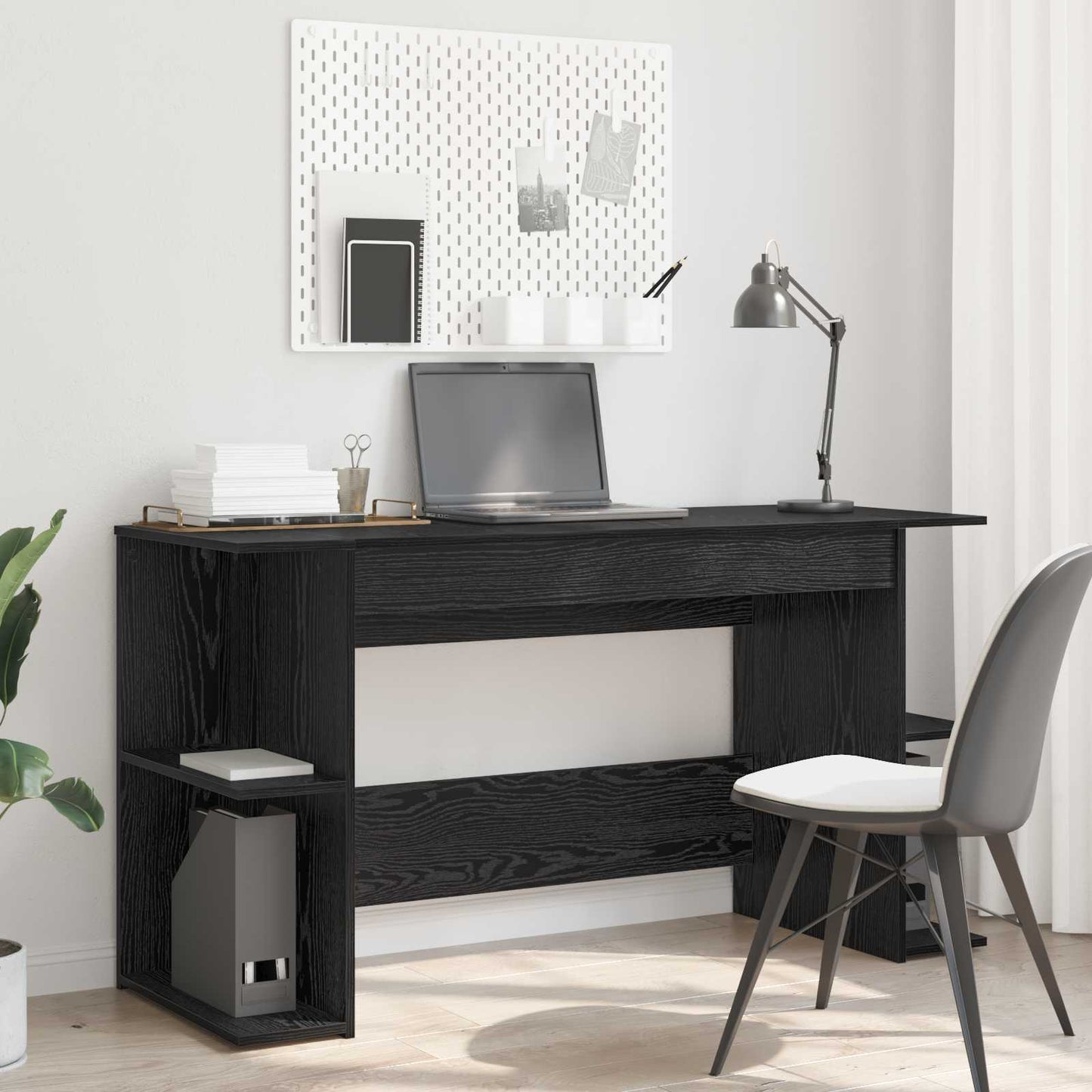 Desk with Shelf Black oak 140 x 50 x 75 cm Engineered wood