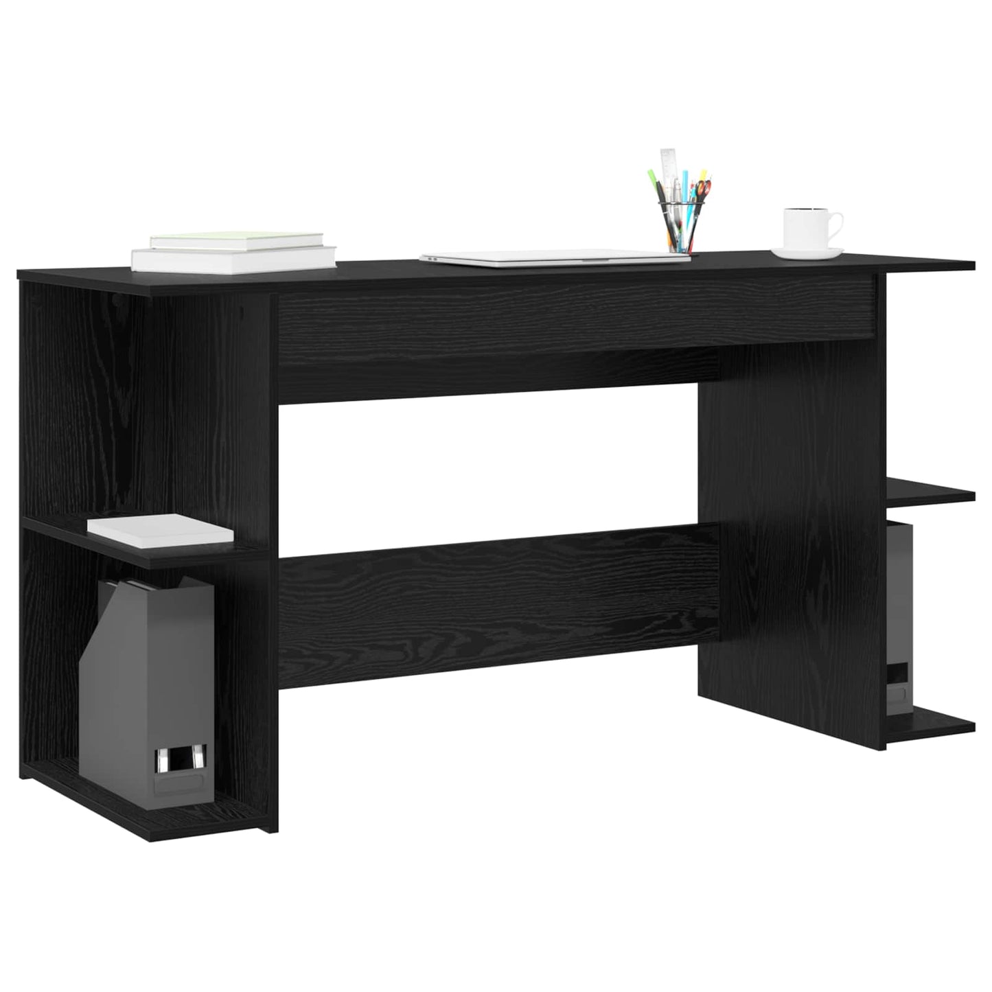 Desk with Shelf Black oak 140 x 50 x 75 cm Engineered wood