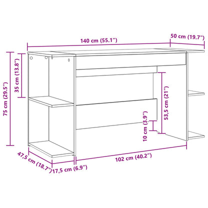 Desk with Shelf Black oak 140 x 50 x 75 cm Engineered wood