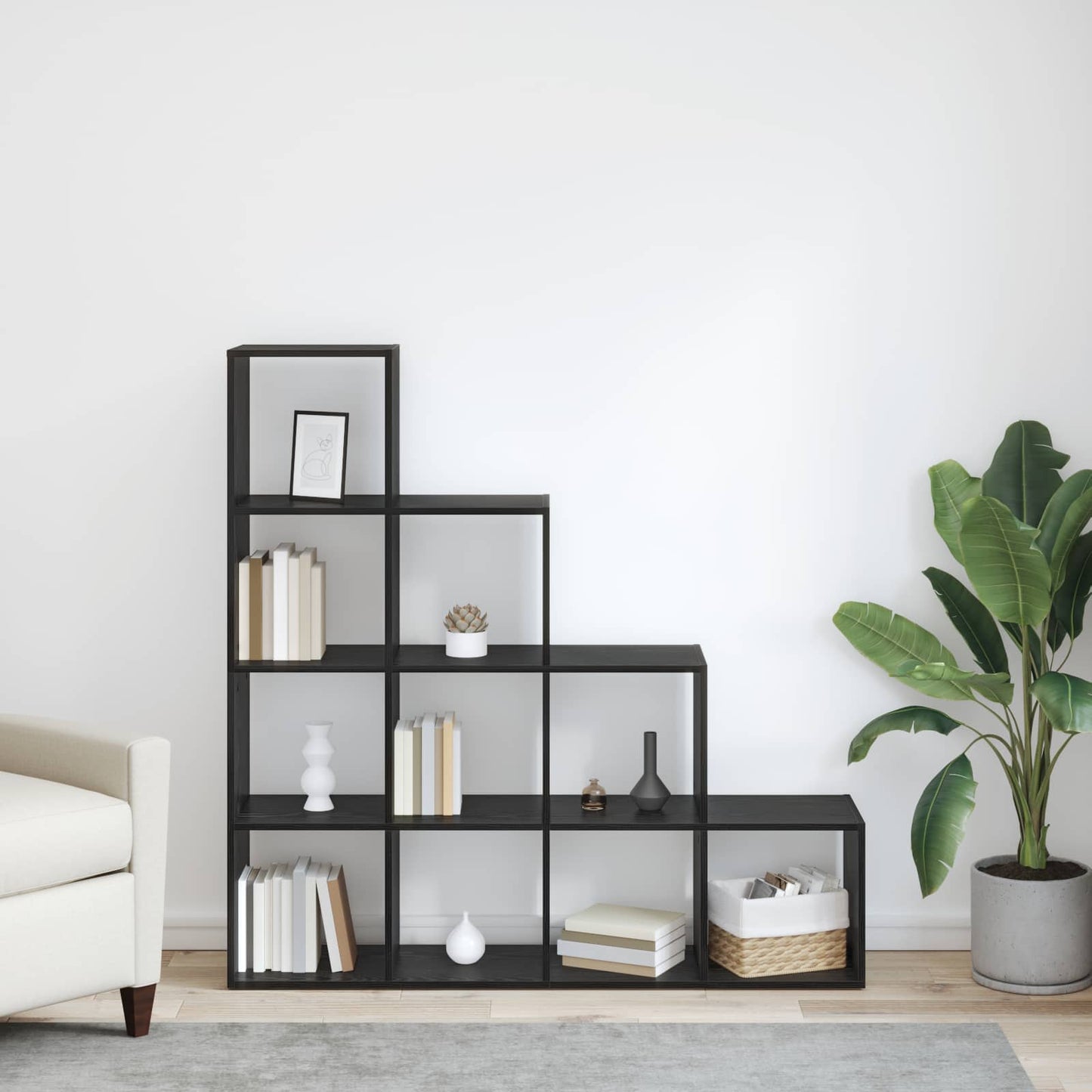 Room Divider Bookcase Black Oak 131.5 x 29 x 131.5 cm