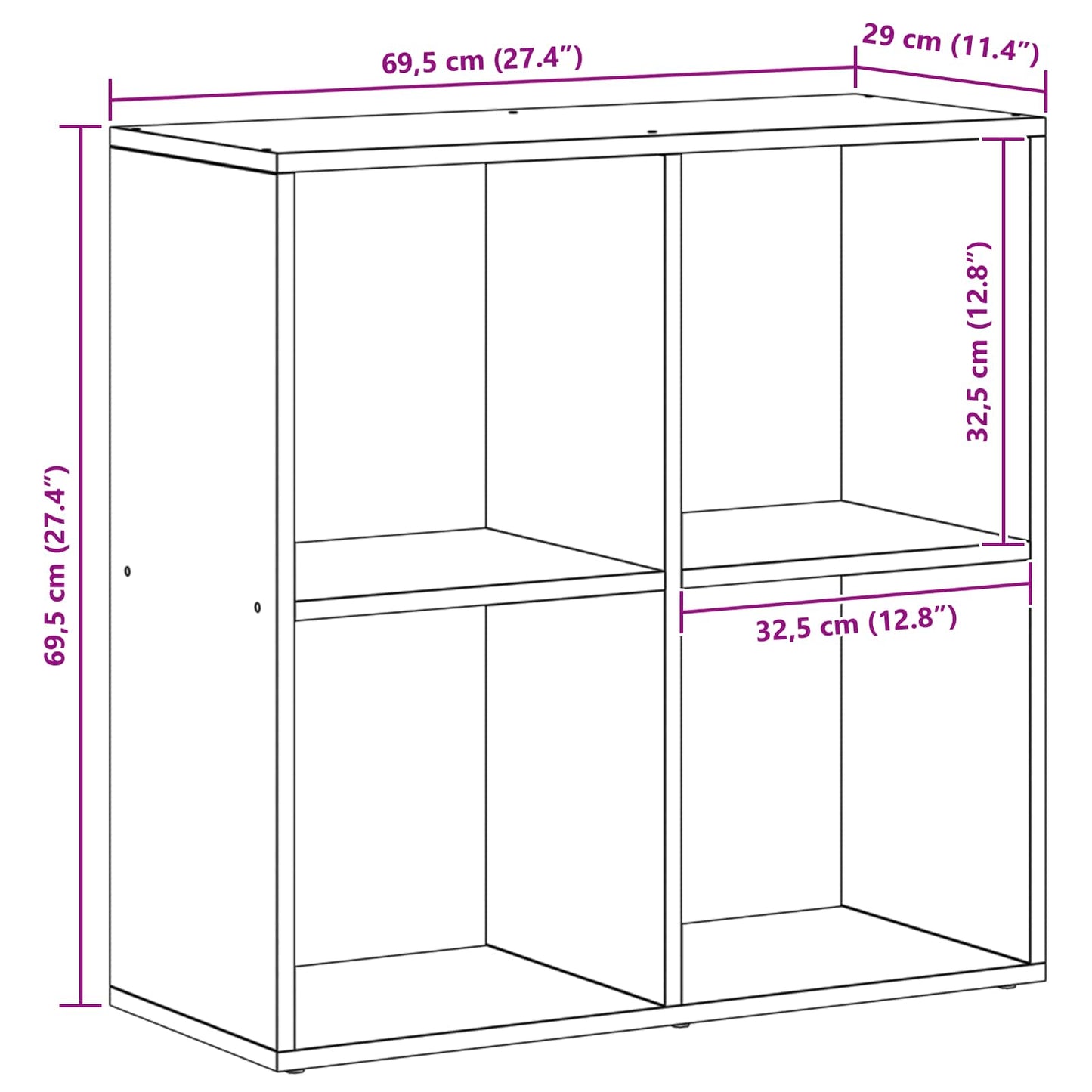 Book Cabinet 4-Tier 69.5 x 29 x 69.5 cm Engineered Wood