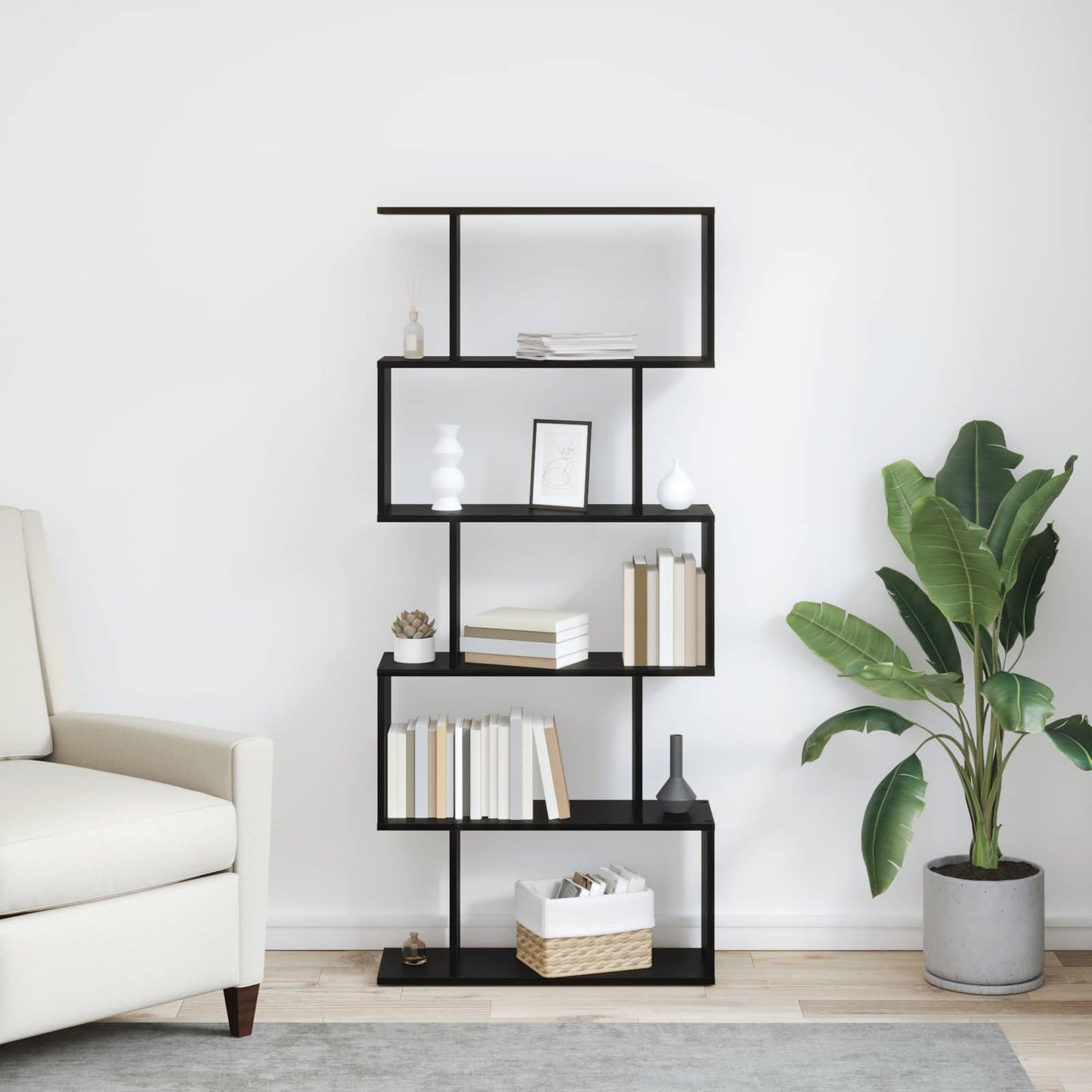 Book Cabinet 5-Tier 70 x 24 x 161 cm Engineered Wood Black Oak