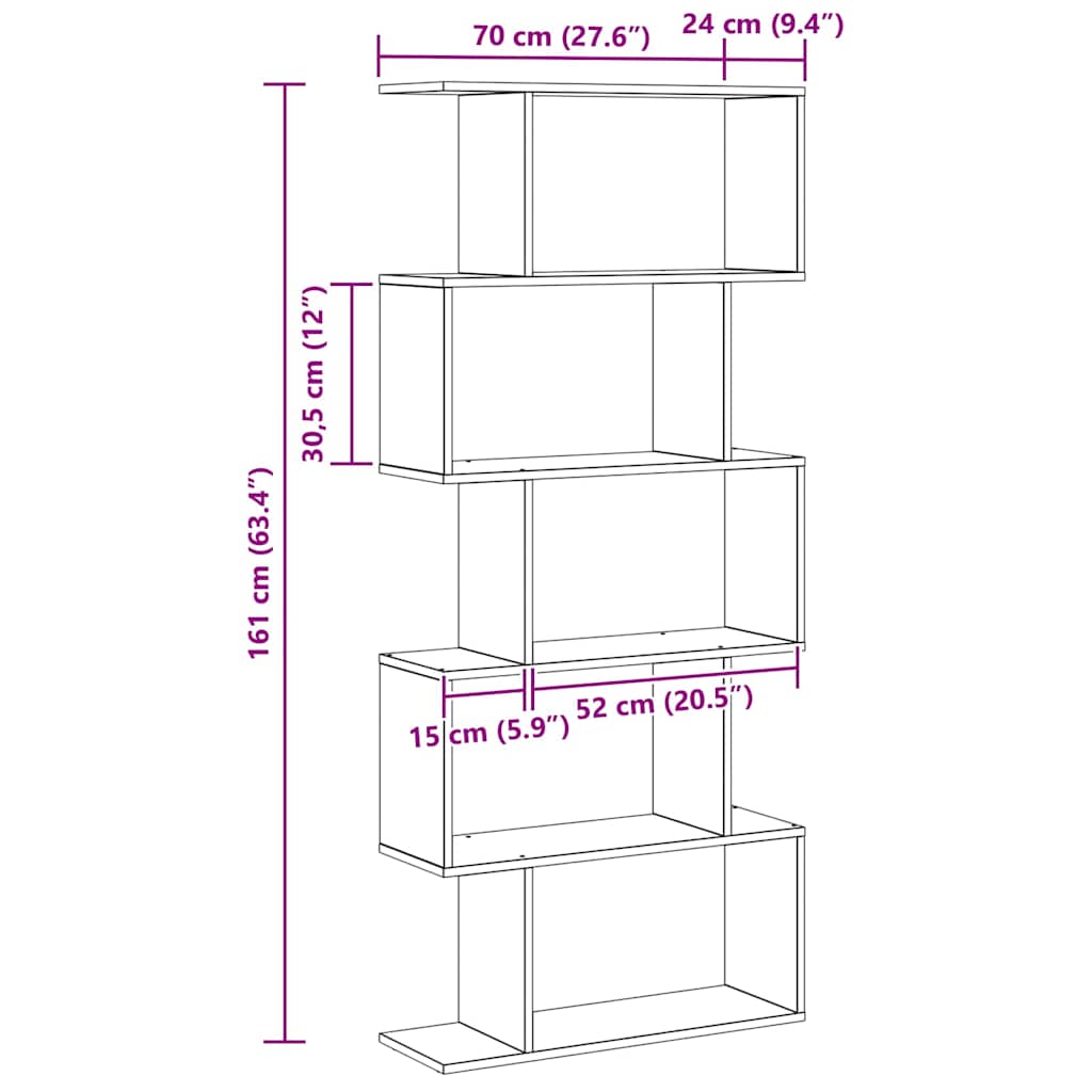Book Cabinet Black Oak 70 x 24 x 161 cm Engineered Wood