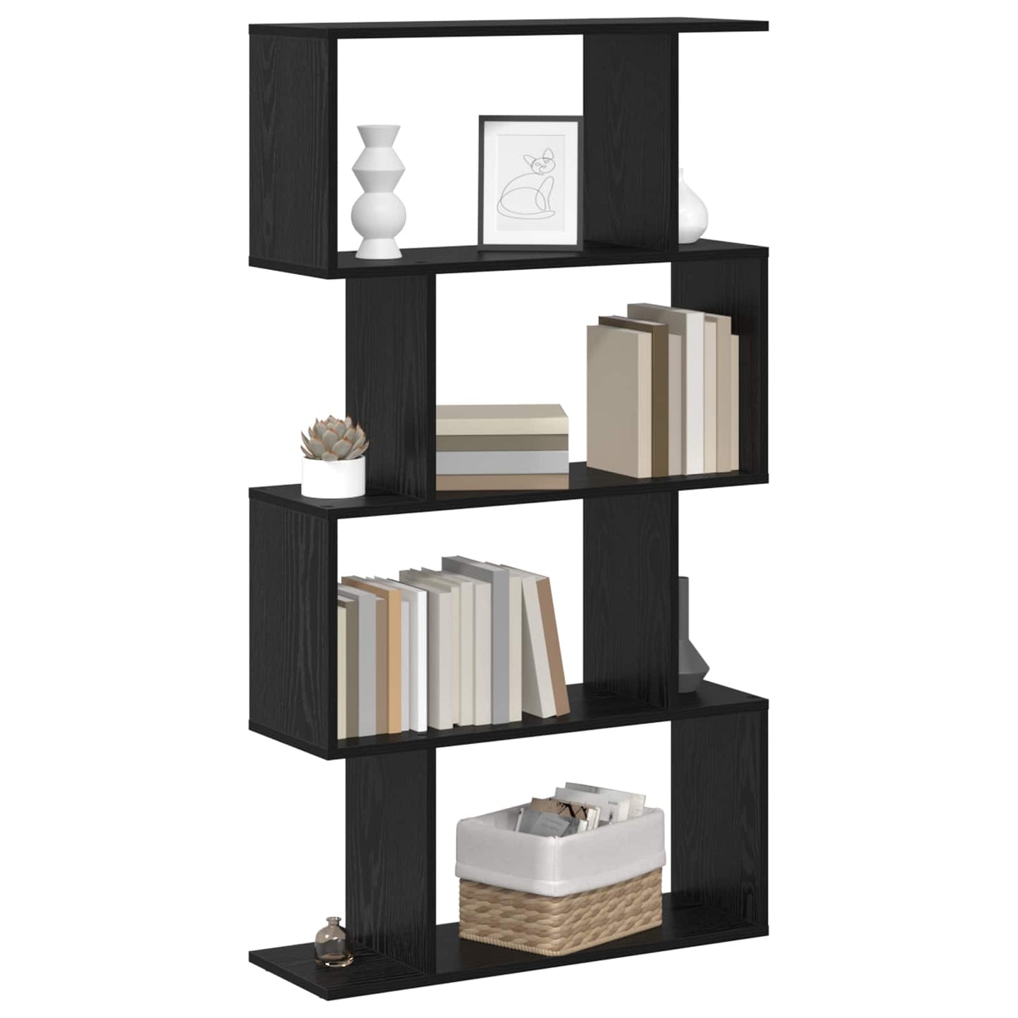 Book Cabinet 4-Tier 70 x 24 x 129 cm Engineered Wood Black Oak