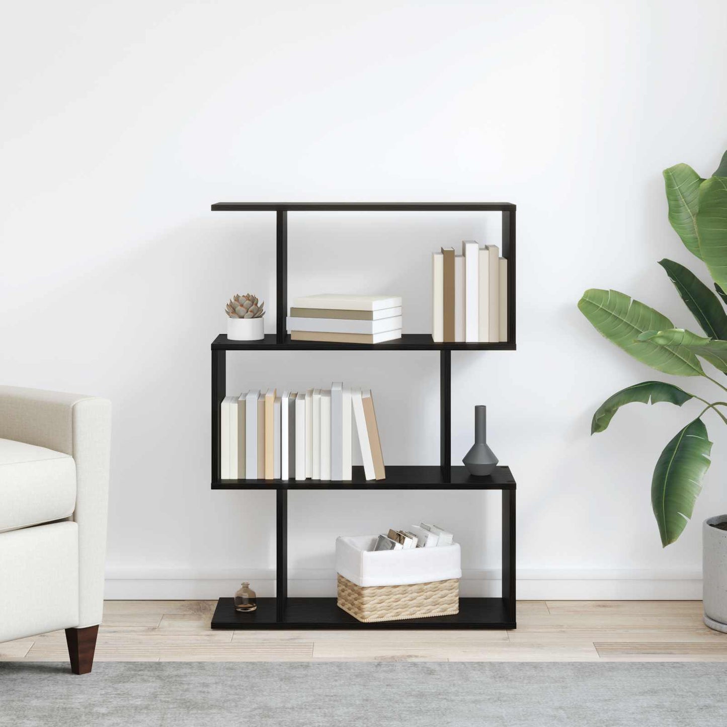 Book Cabinet 3-Tier 70 x 24 x 97 cm Engineered Wood Black Oak