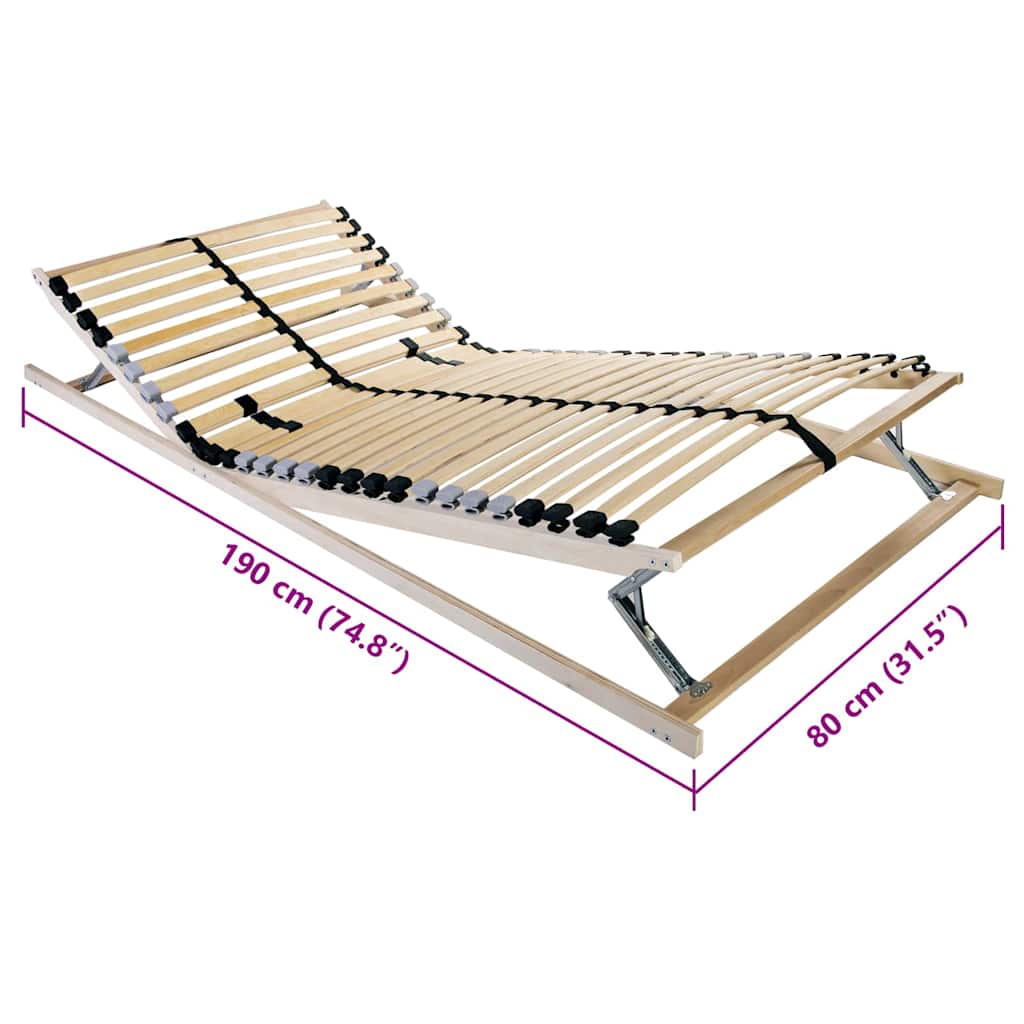Slatted Bed Base Manual Brown 80 x 190 cm Solid Beech Wood