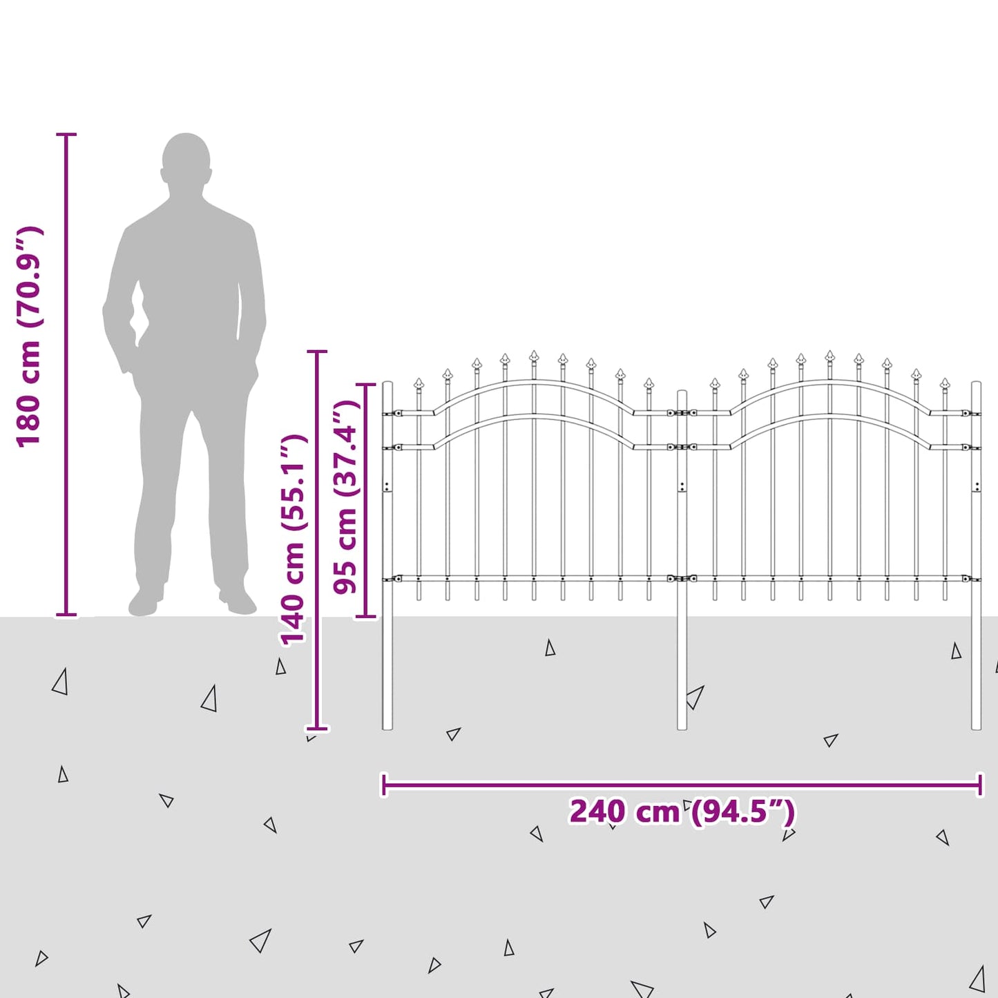Garden Fence Woerden Grey 240 x 140 cm Powder-coated steel