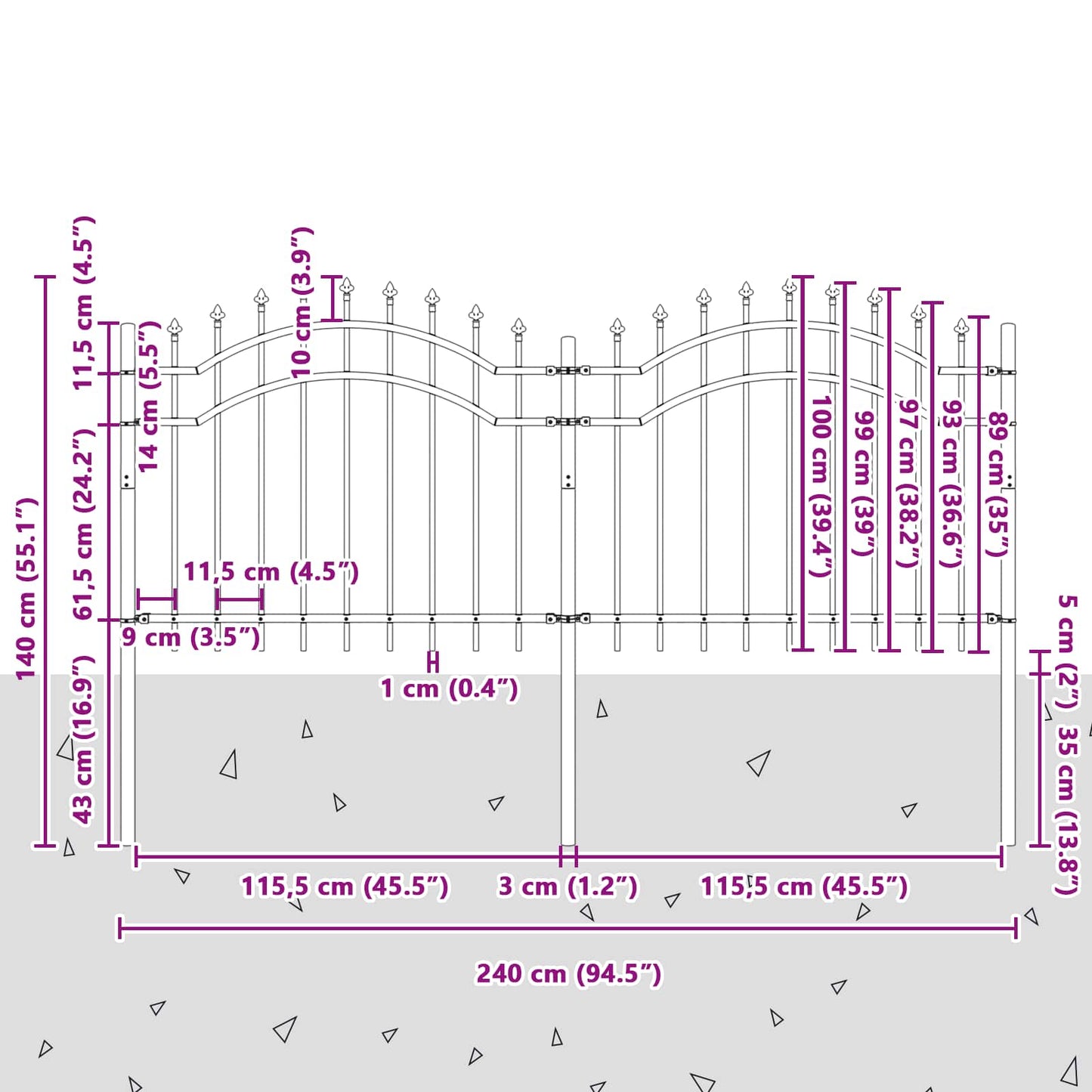 Garden Fence Woerden Grey 240 x 140 cm Powder-coated steel