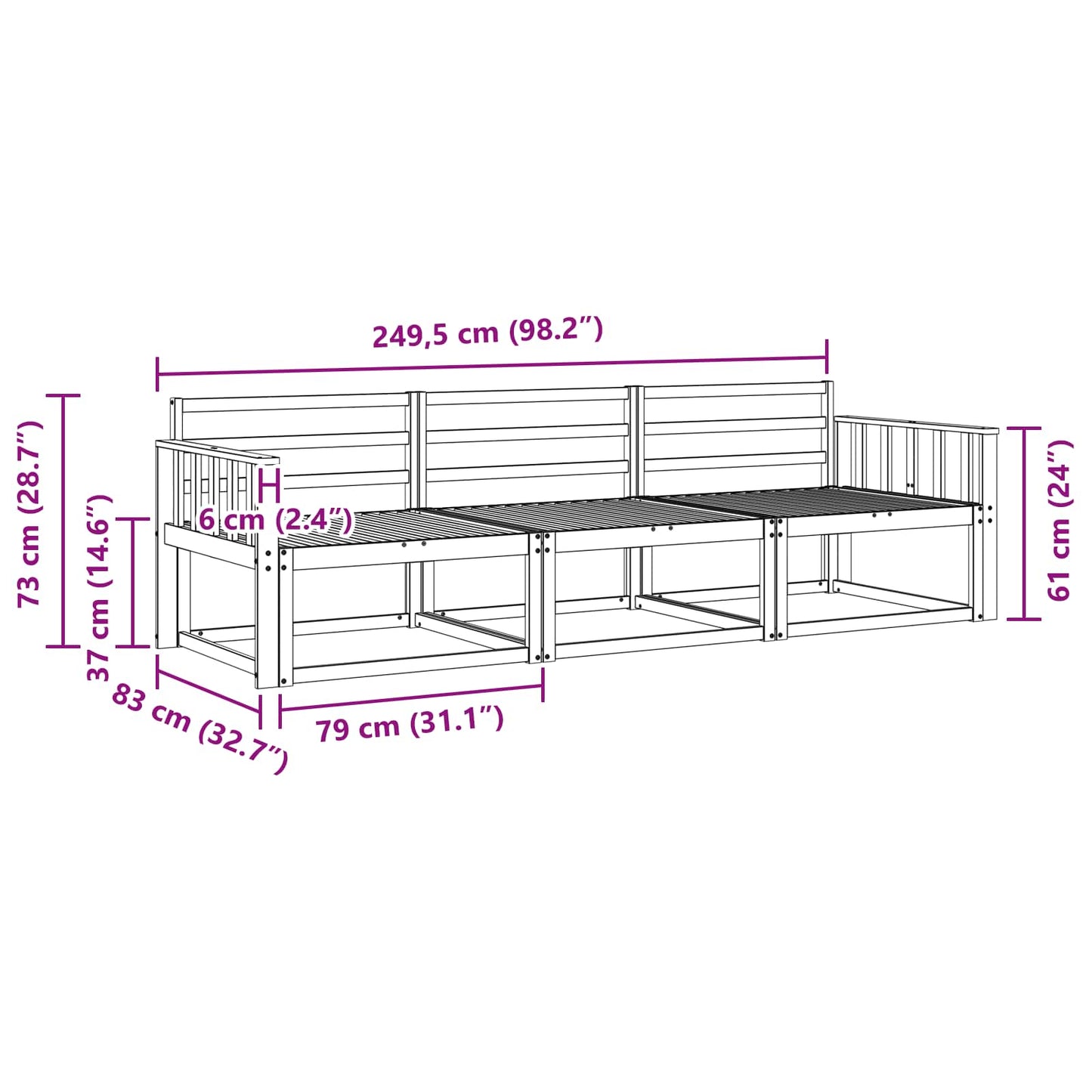 Outdoor Sofa Set 3 pcs White 249.5 x 83 x 73 cm