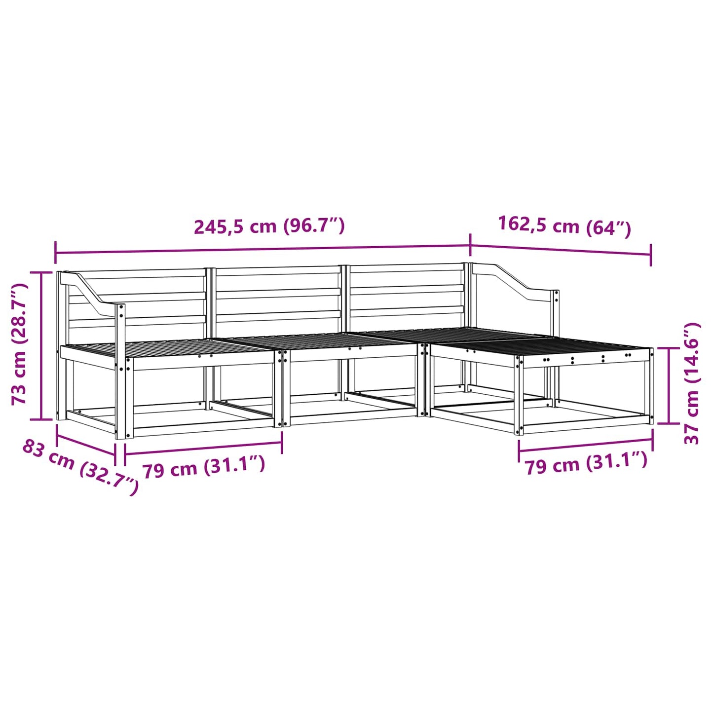 Outdoor Sofa Set 4 pcs White 245.5 x 162.5 x 73 cm