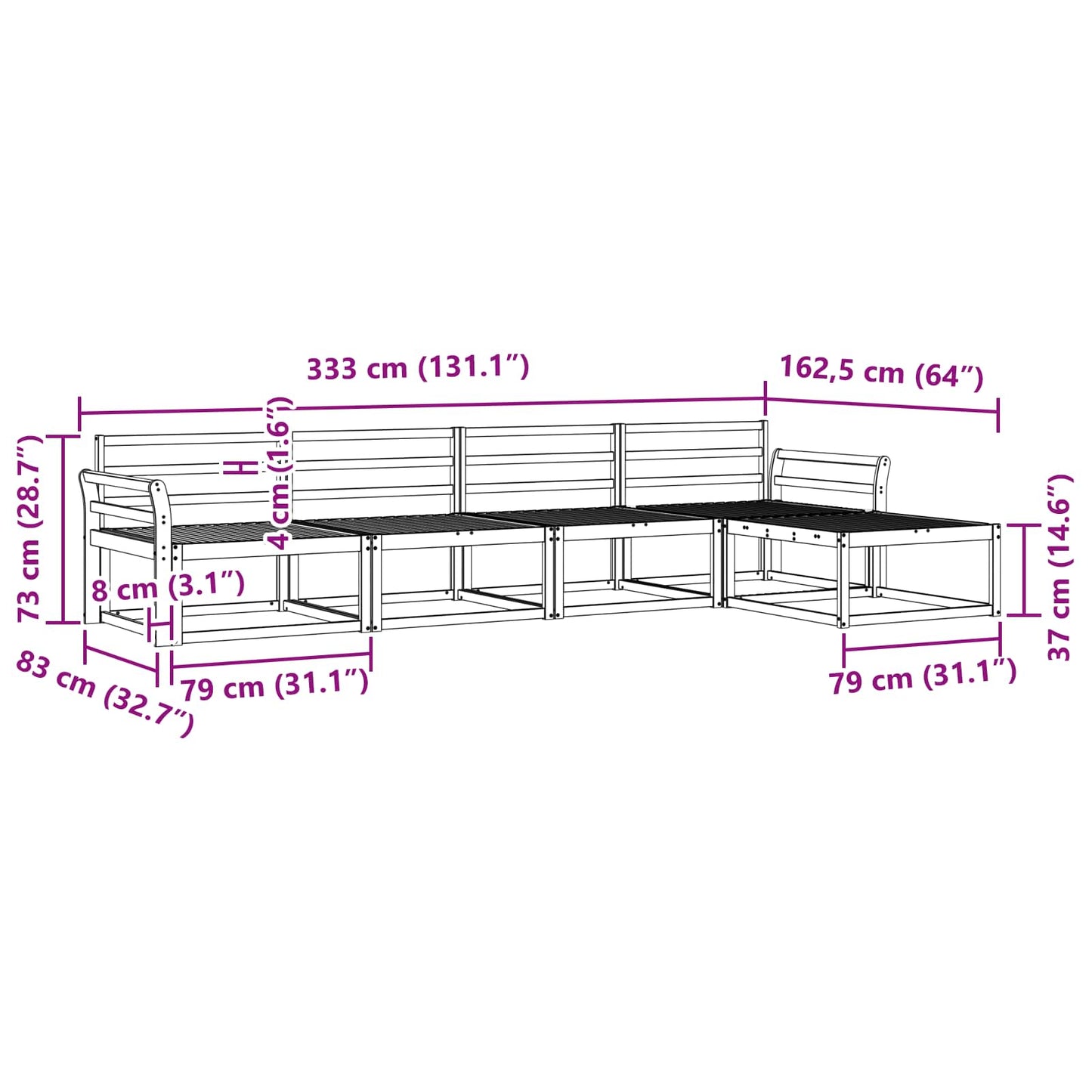 Outdoor Sofa Set 5 pcs White 333 x 162.5 x 73 cm