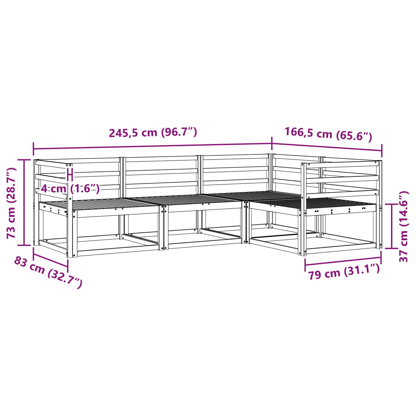 Outdoor Sofa Set 4 pcs White 245.5 x 166.5 x 73 cm