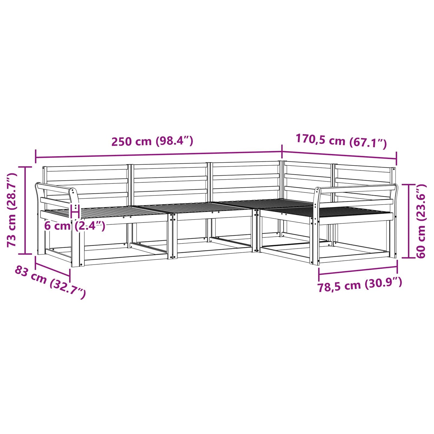 Outdoor Sofa Set 4 pcs White 250 x 170.5 x 73 cm