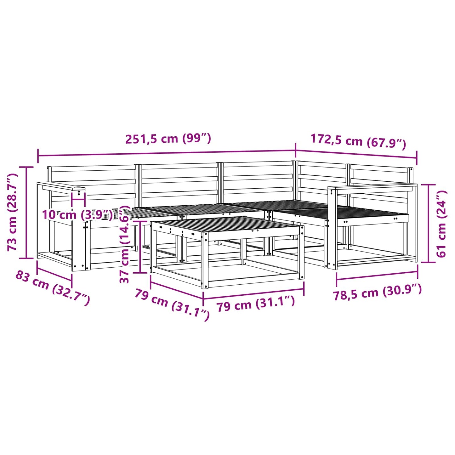 Outdoor Sofa Set 5 pcs White 79 x 79 x 37 cm Solid Acacia Wood