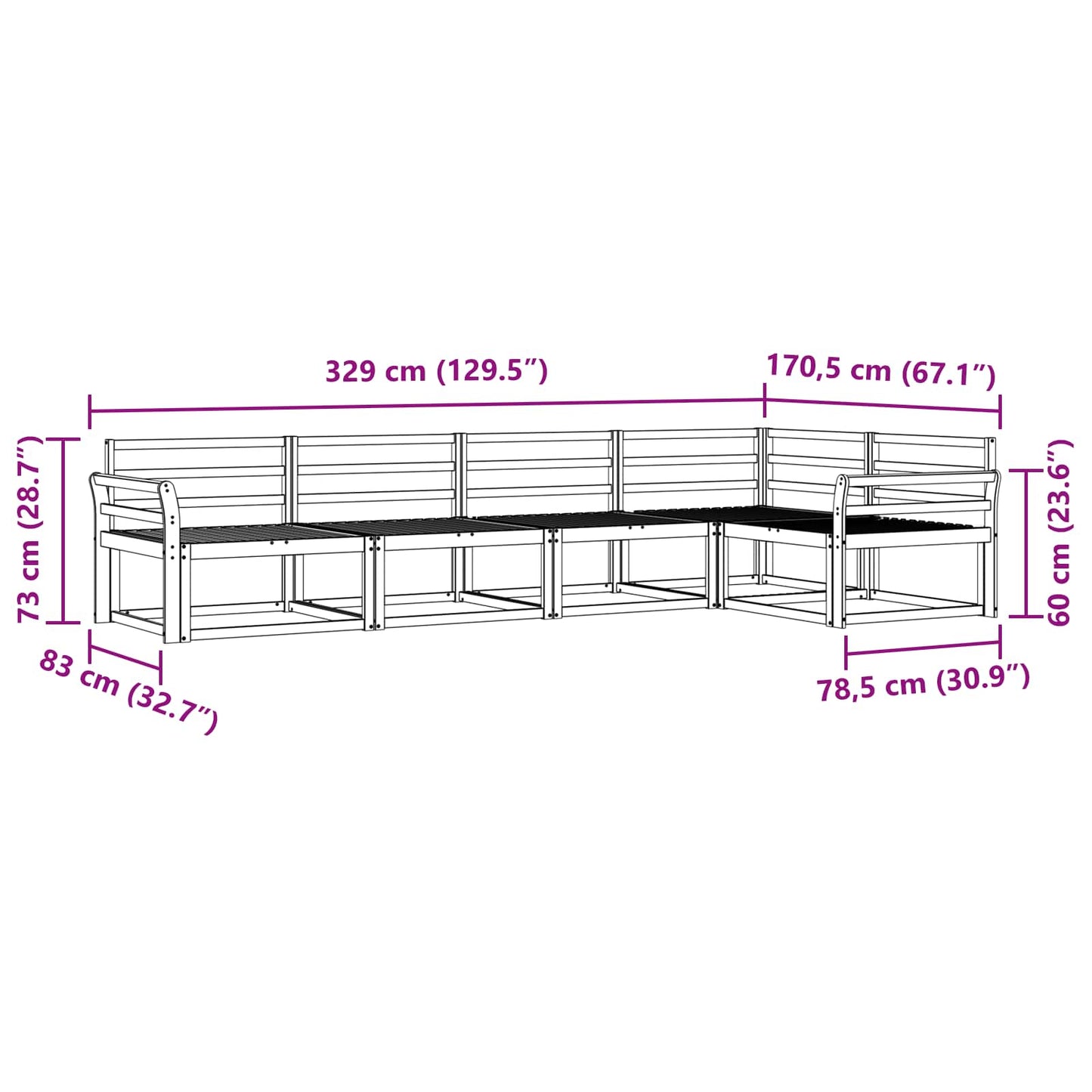 Outdoor Sofa Set 5 pcs White 329 x 170.5 x 73 cm