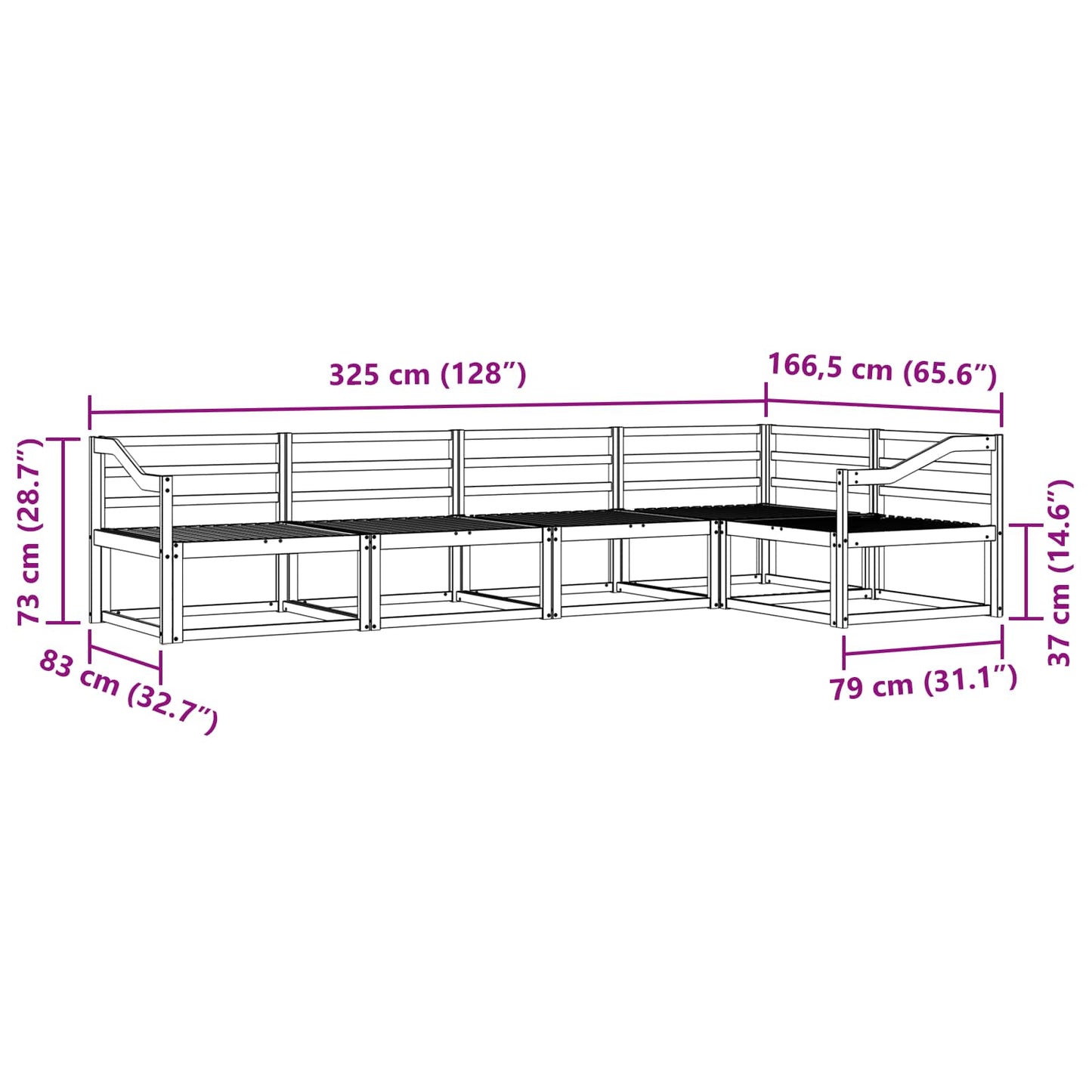Outdoor Sofa Set 5 pcs White 325 x 166.5 x 73 cm